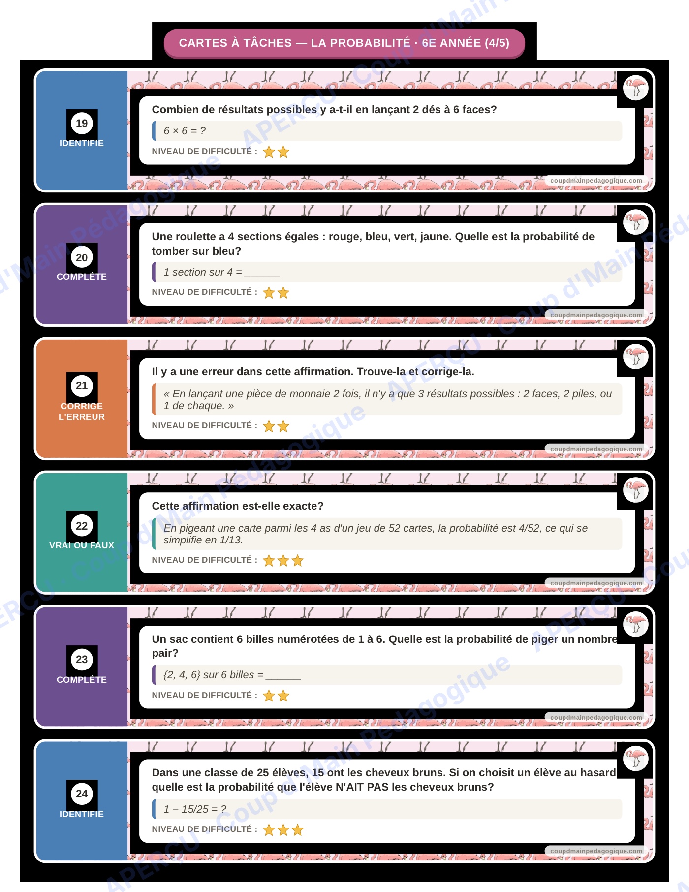 Page 4 — La probabilité — 6e année, cartes à tâches
