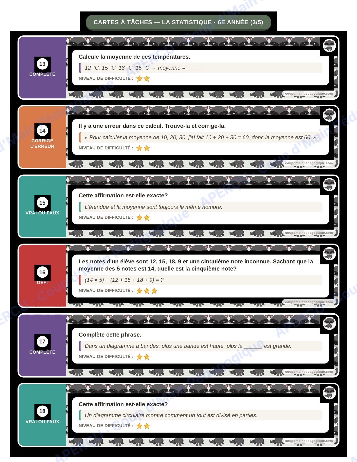 Page 4 — La statistique — 6e année, cartes à tâches