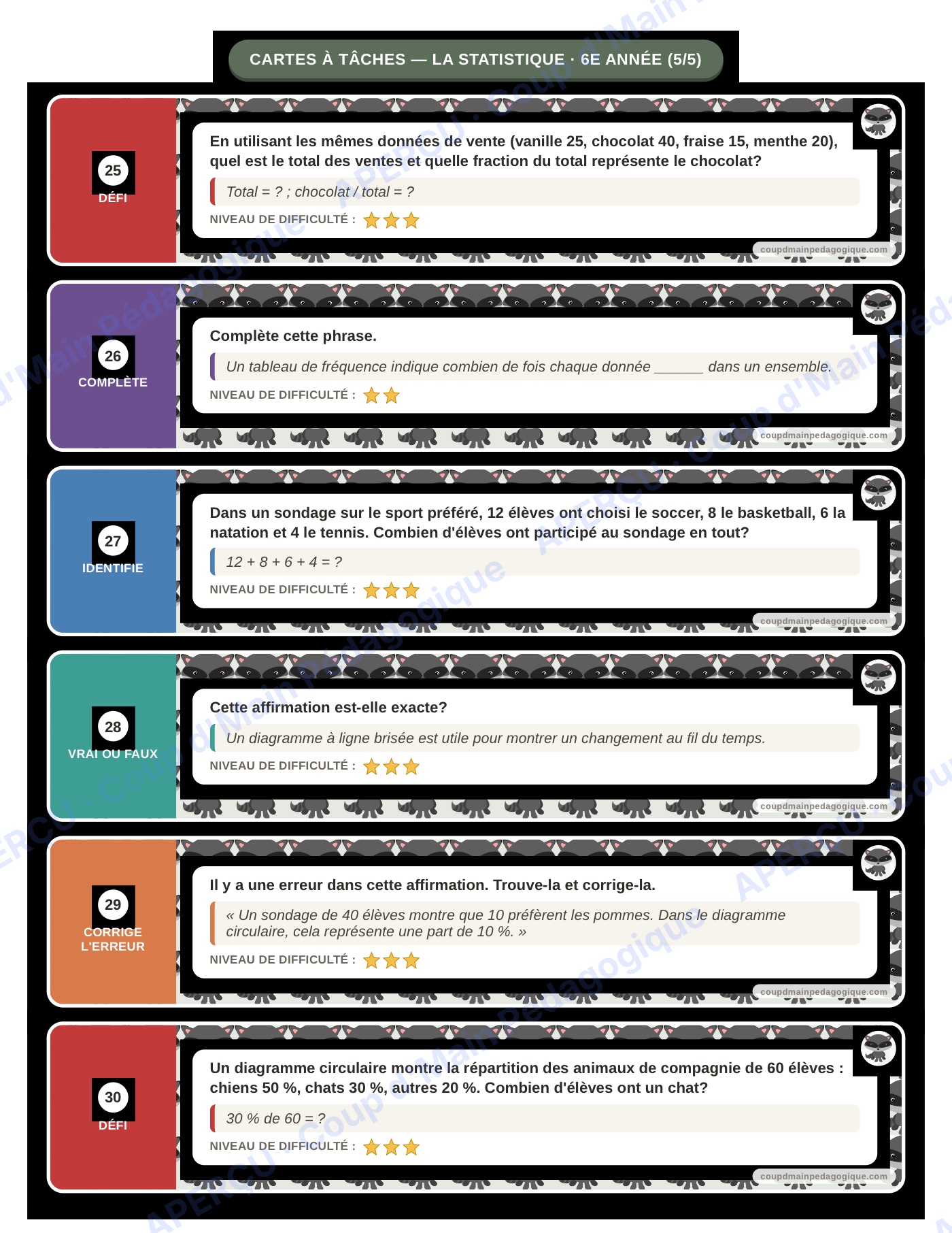 Page 6 — La statistique — 6e année, cartes à tâches