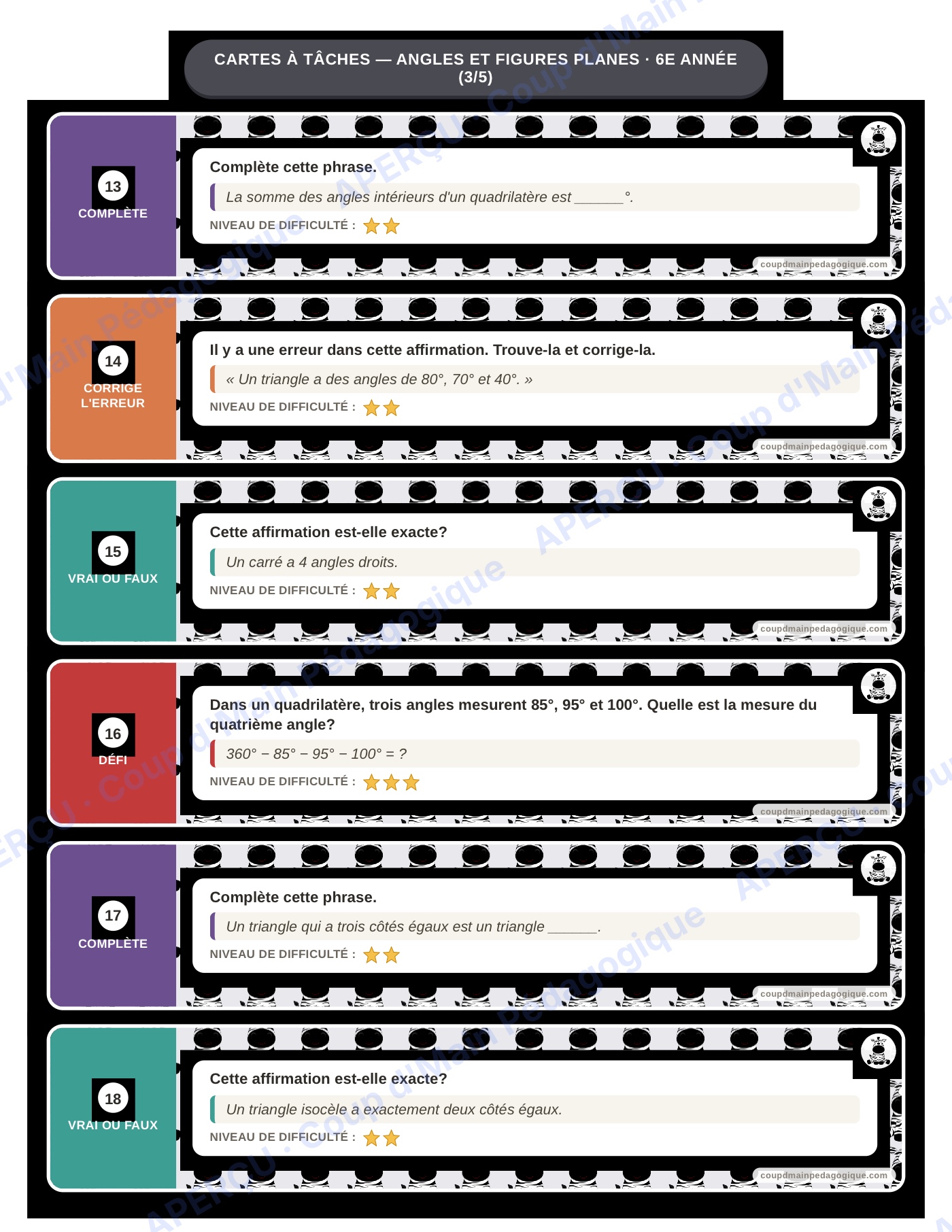 Page 4 — Angles et figures planes — 6e, cartes à tâches
