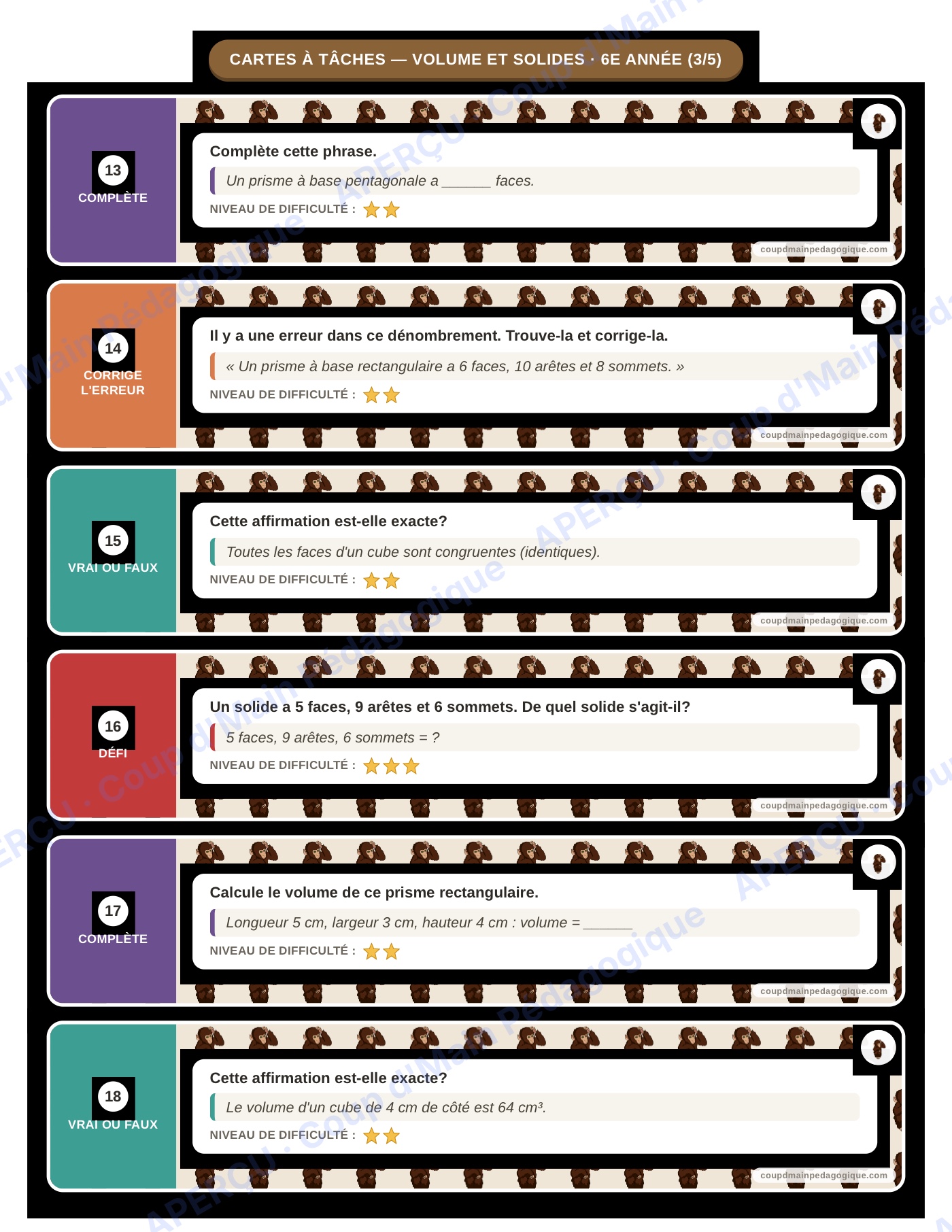 Page 4 — Volume et solides — 6e année, cartes à tâches
