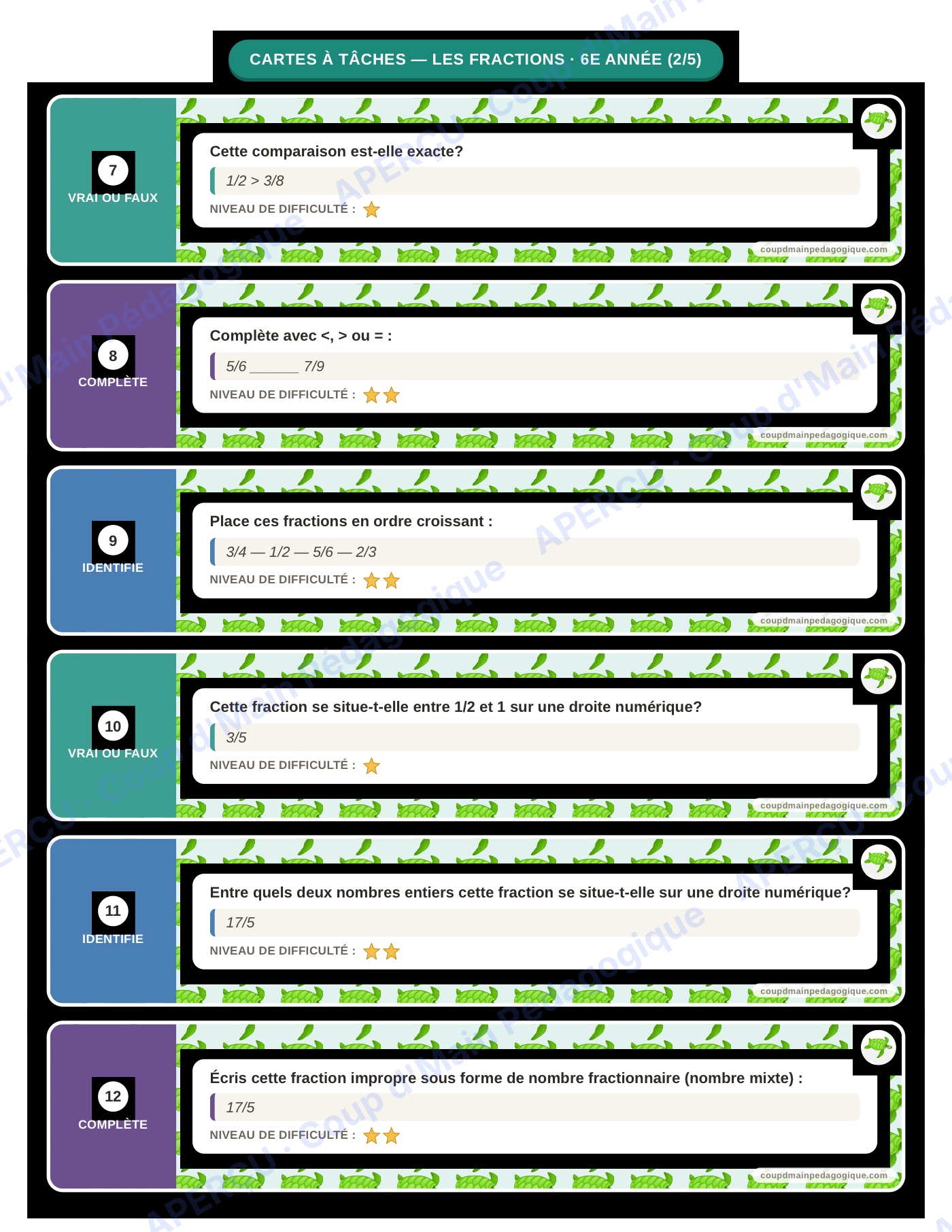Page 3 — Les fractions — 6e année, cartes à tâches
