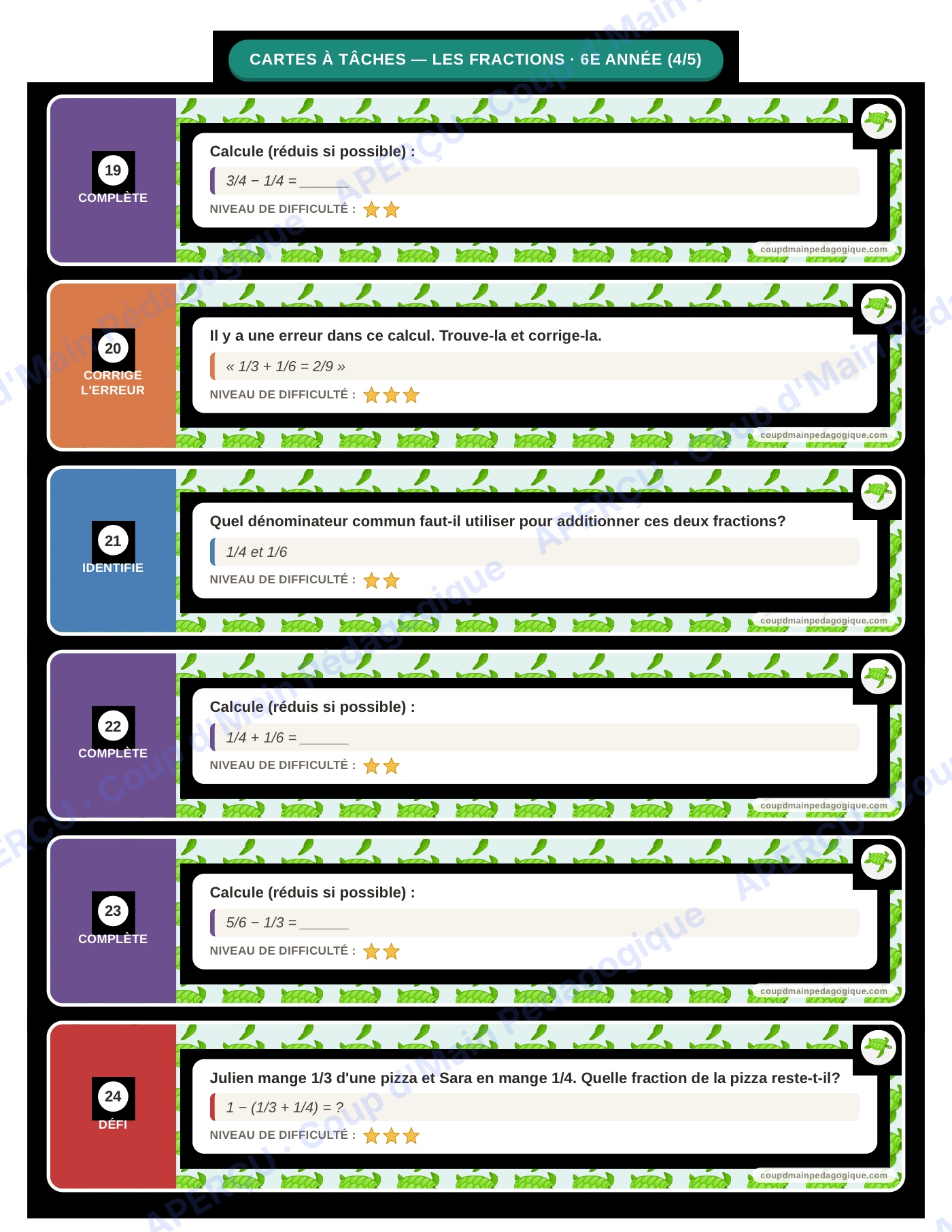 Page 5 — Les fractions — 6e année, cartes à tâches
