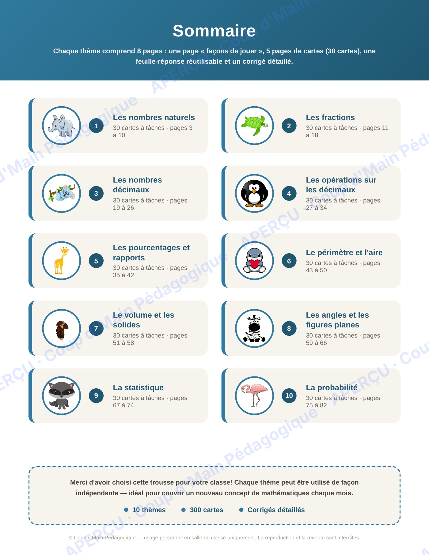 Page 2 — Mathématiques — 6e année, 300 cartes à tâches
