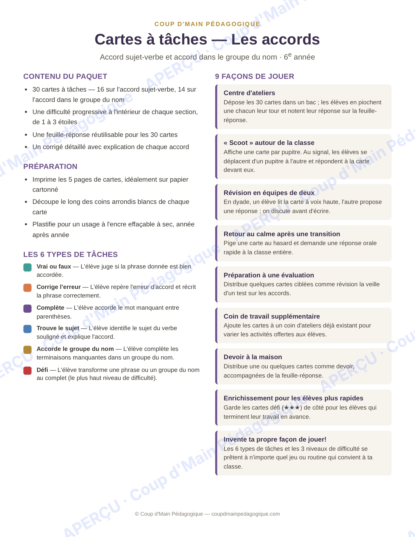 Page 3 — Français — 6e année, 300 cartes à tâches
