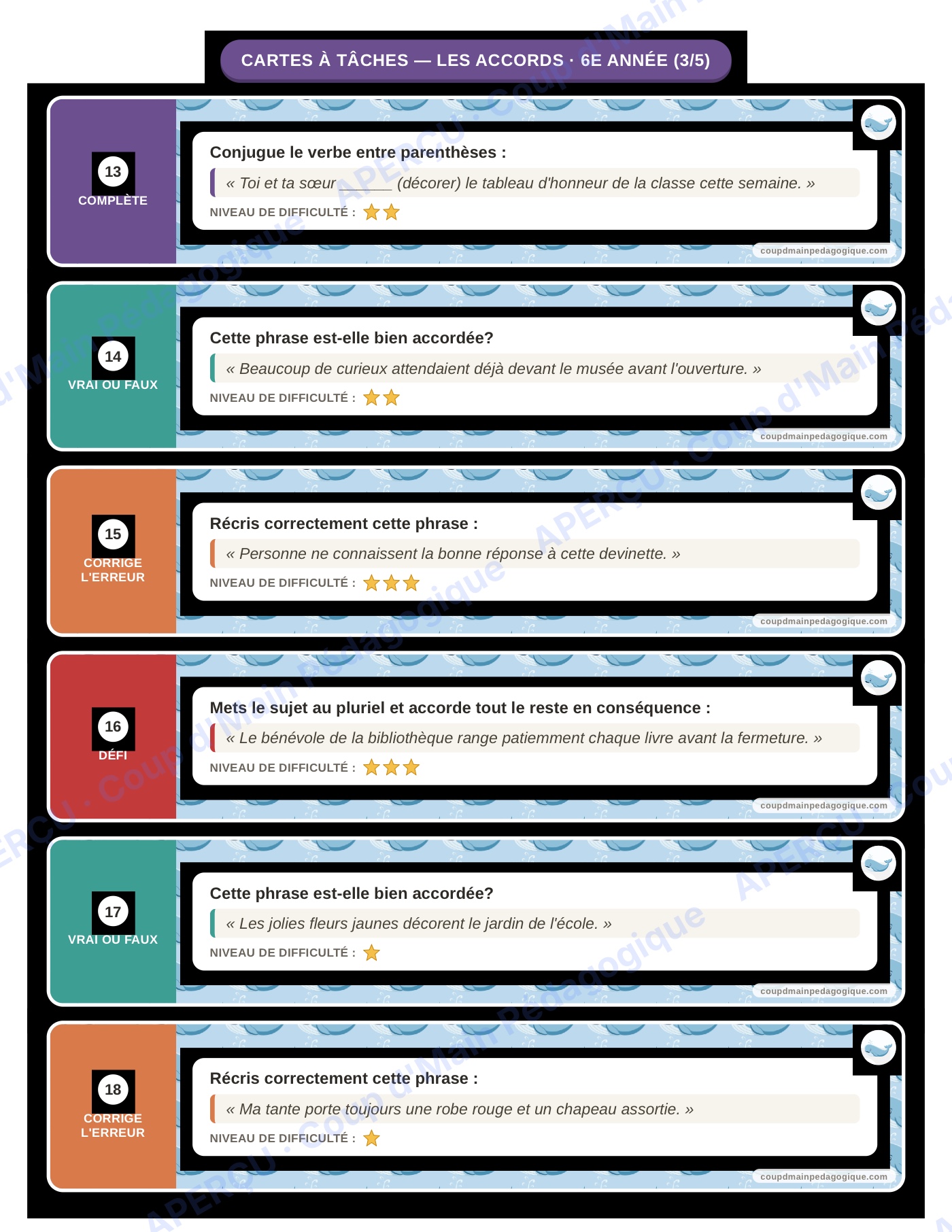 Page 6 — Français — 6e année, 300 cartes à tâches