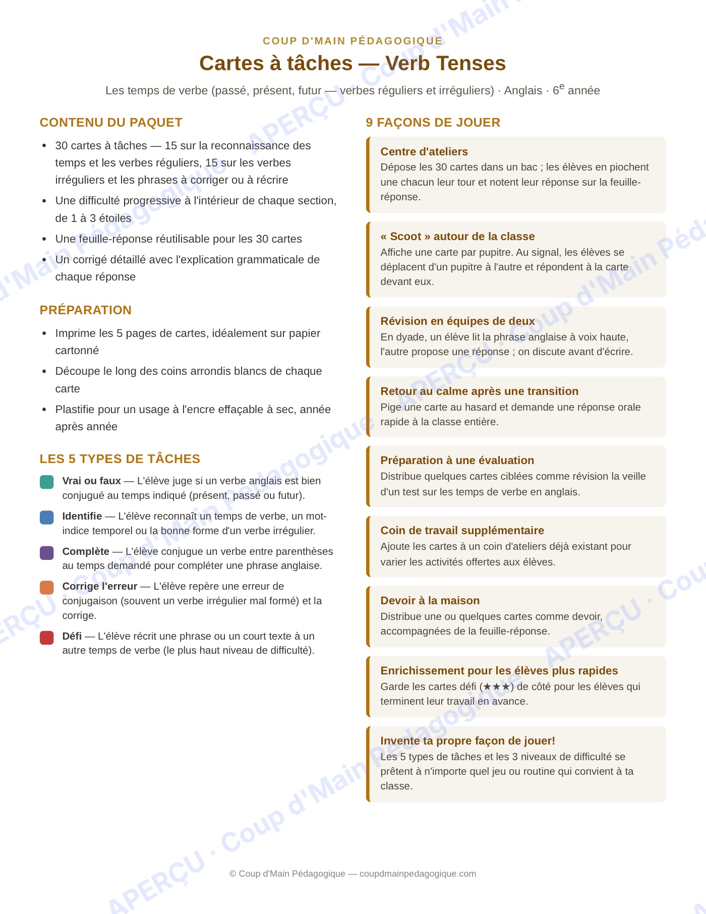 Page 3 — Anglais — 6e année, 300 cartes à tâches