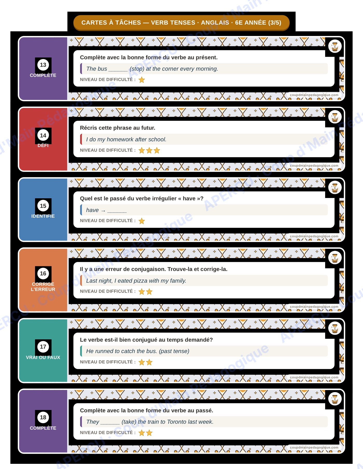 Page 6 — Anglais — 6e année, 300 cartes à tâches