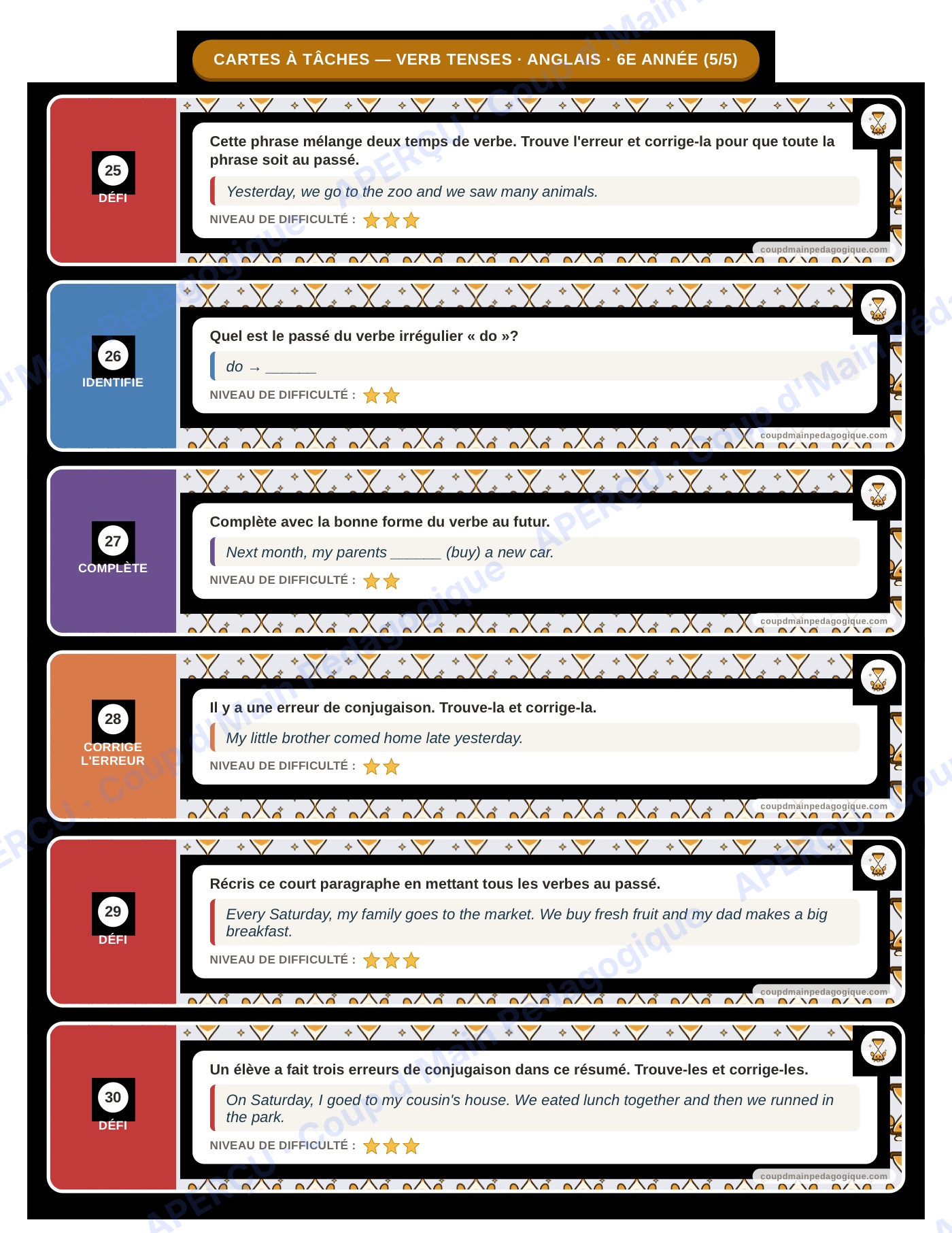 Page 8 — Anglais — 6e année, 300 cartes à tâches