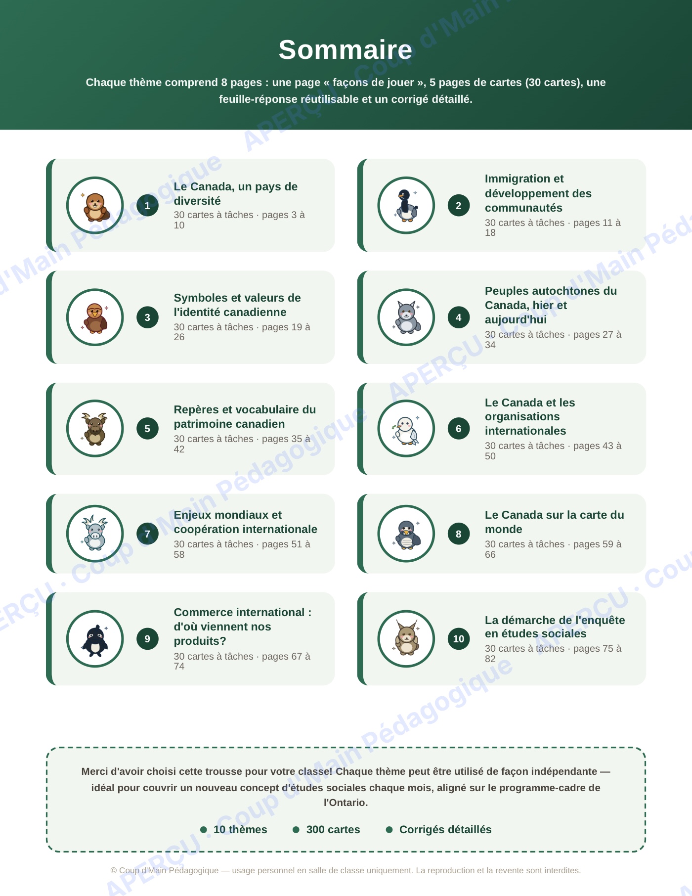 Page 2 — Études sociales — 6e année, 300 cartes à tâches