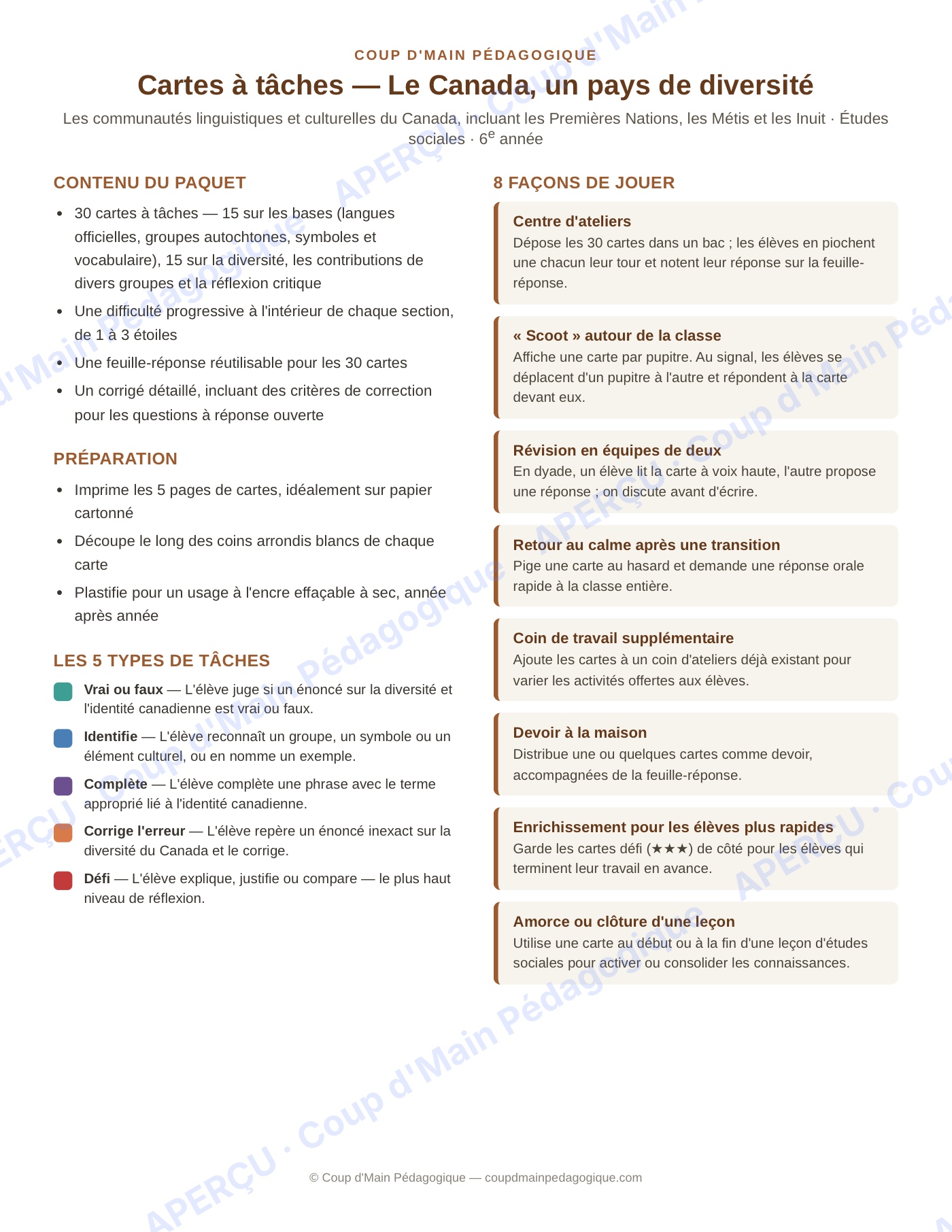 Page 3 — Études sociales — 6e année, 300 cartes à tâches