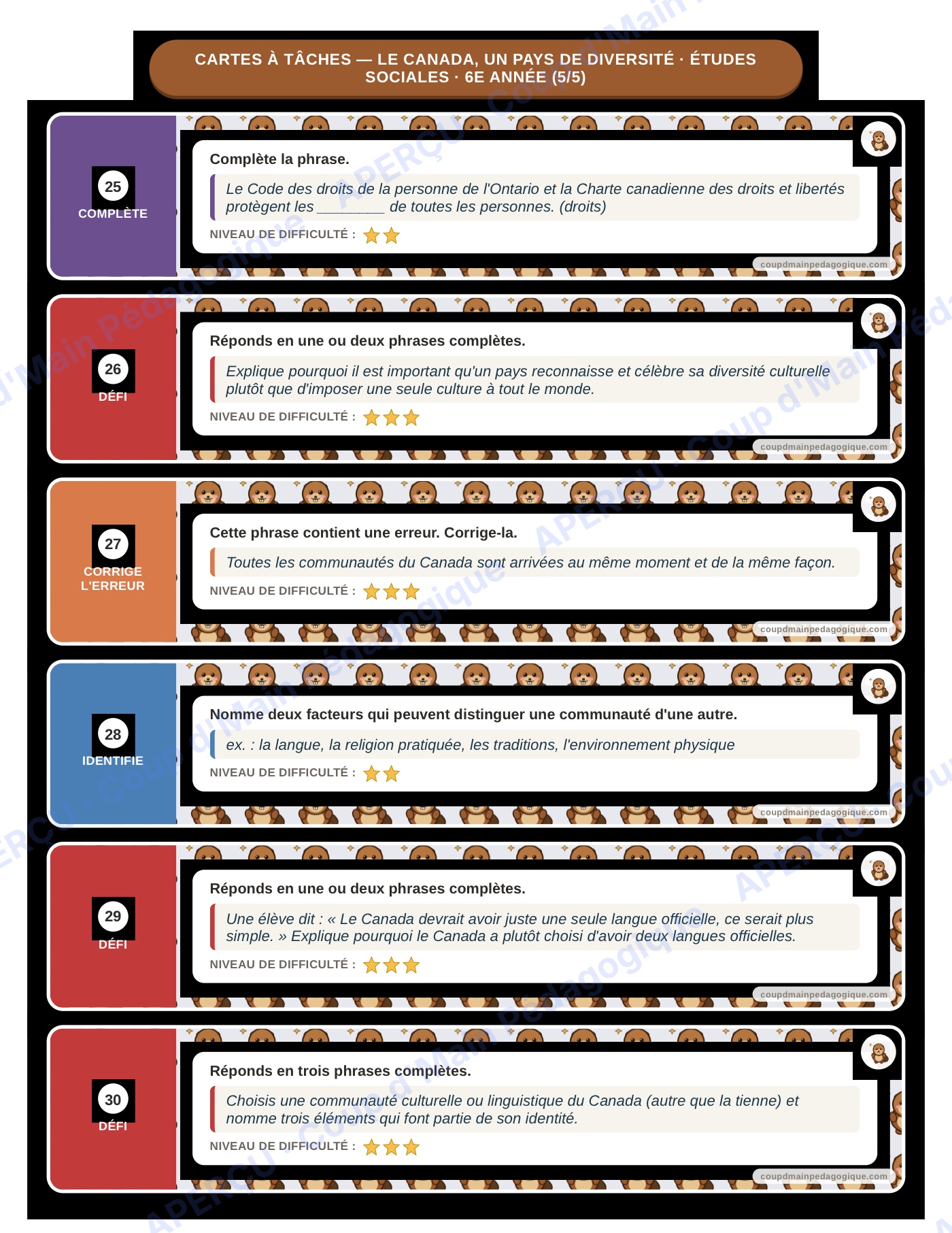 Page 8 — Études sociales — 6e année, 300 cartes à tâches