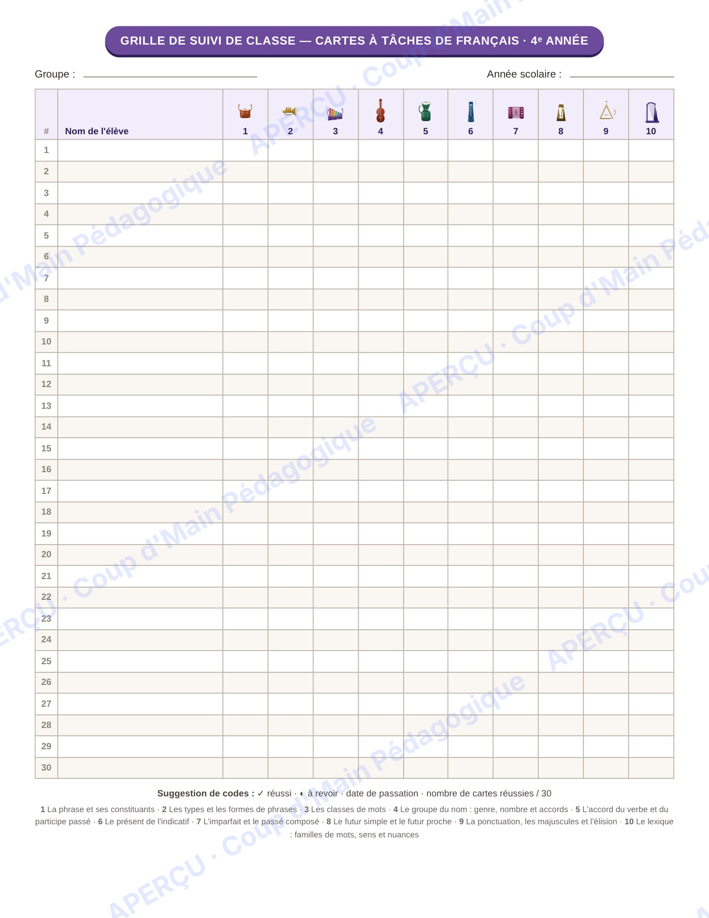 Page 3 — Français — 4e année, 300 cartes à tâches
