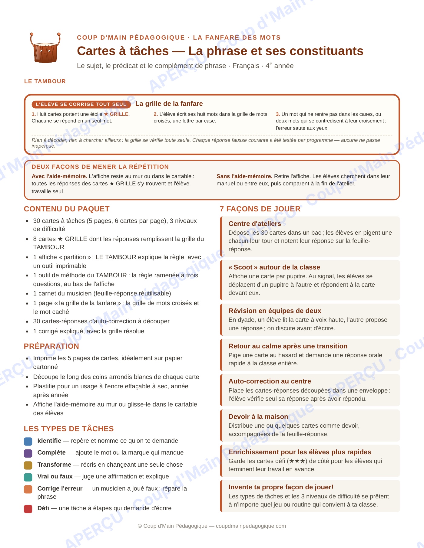 Page 4 — Français — 4e année, 300 cartes à tâches