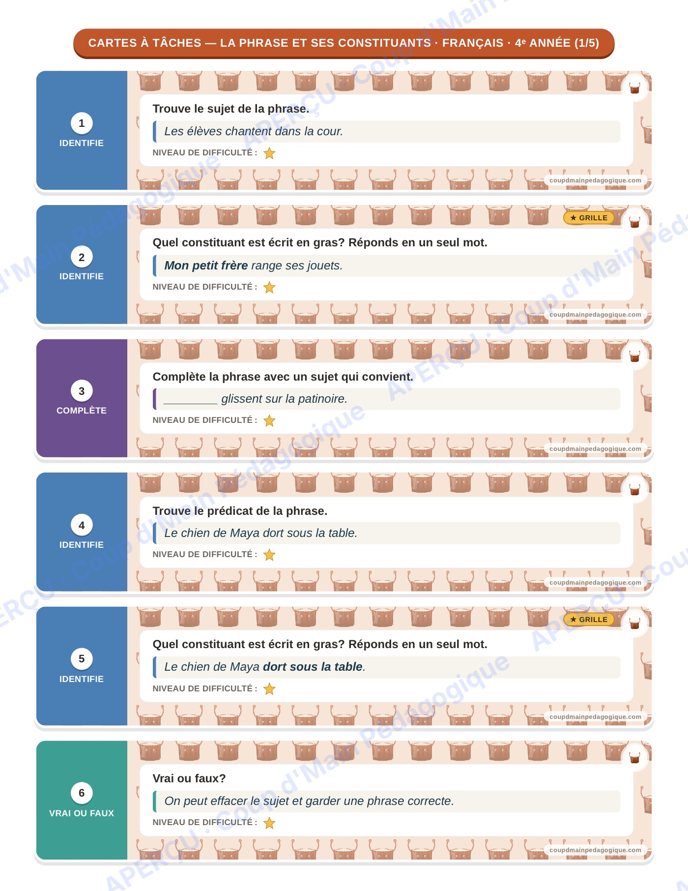Page 6 — Français — 4e année, 300 cartes à tâches