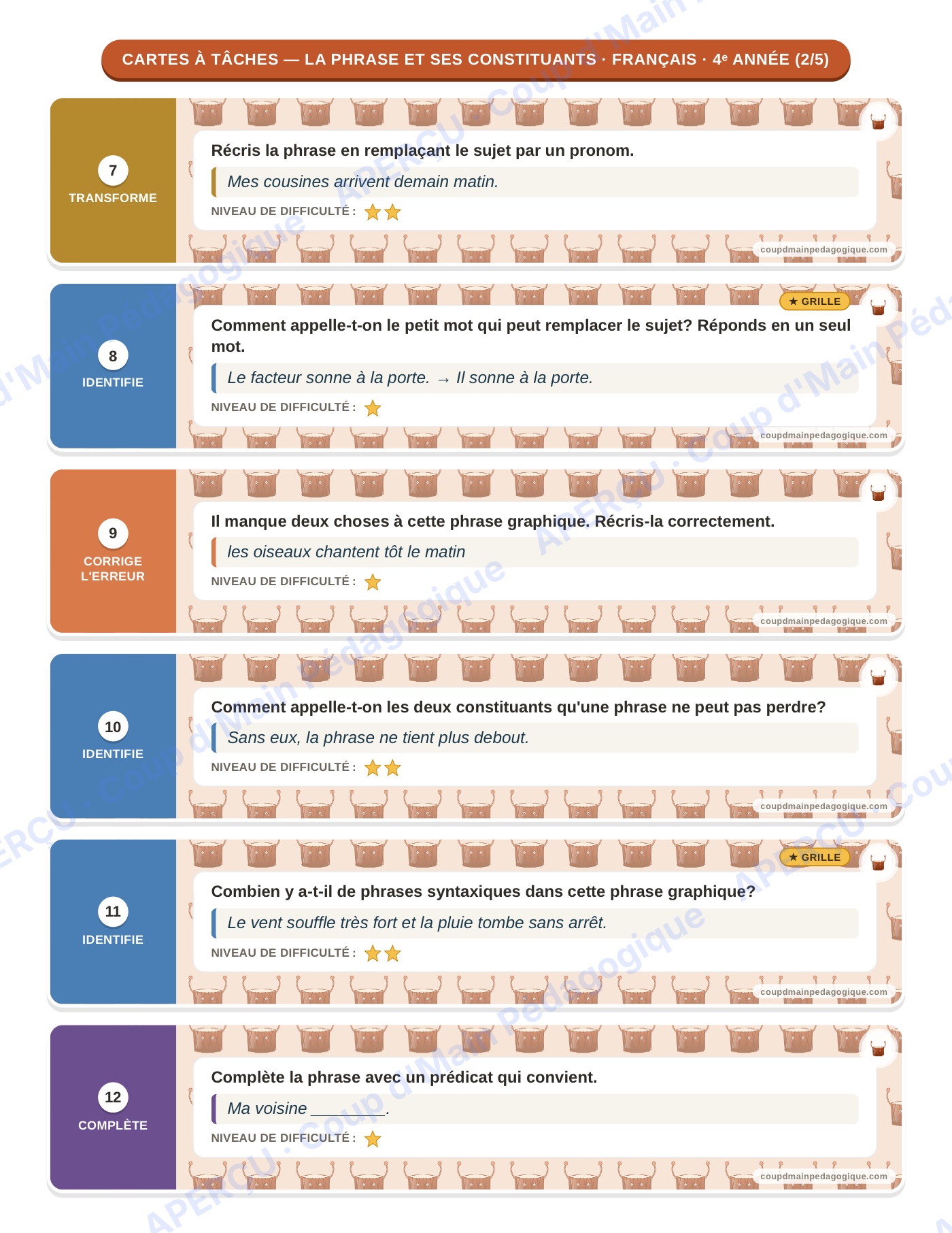 Page 7 — Français — 4e année, 300 cartes à tâches