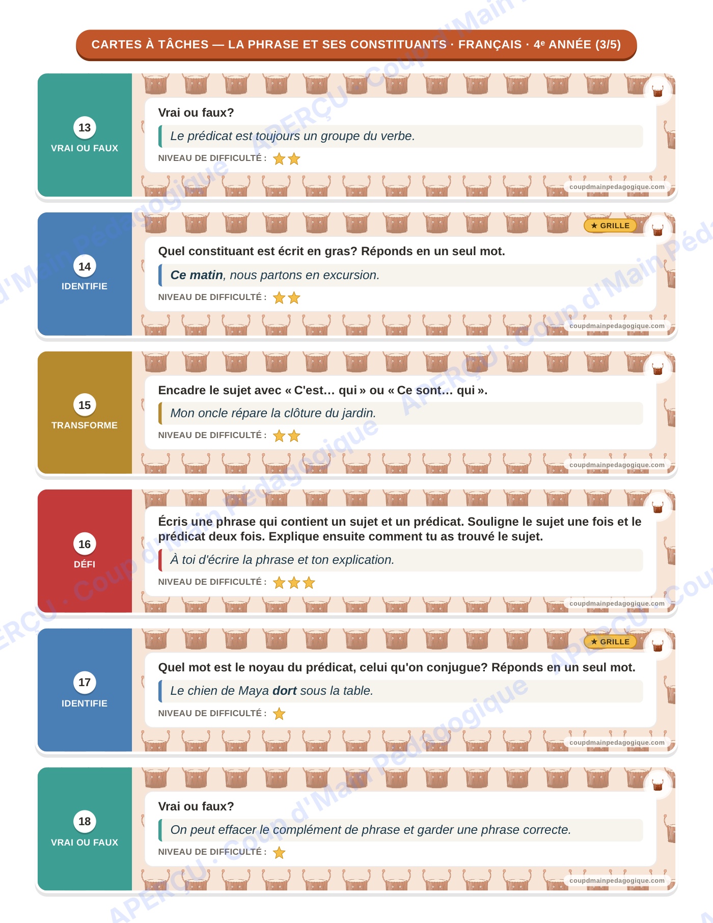 Page 8 — Français — 4e année, 300 cartes à tâches