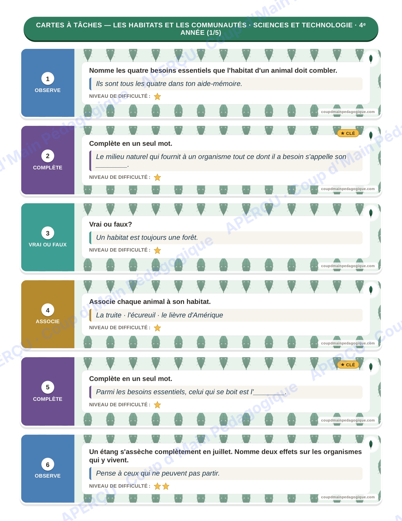Page 6 — Sciences — 4e année, 300 cartes à tâches