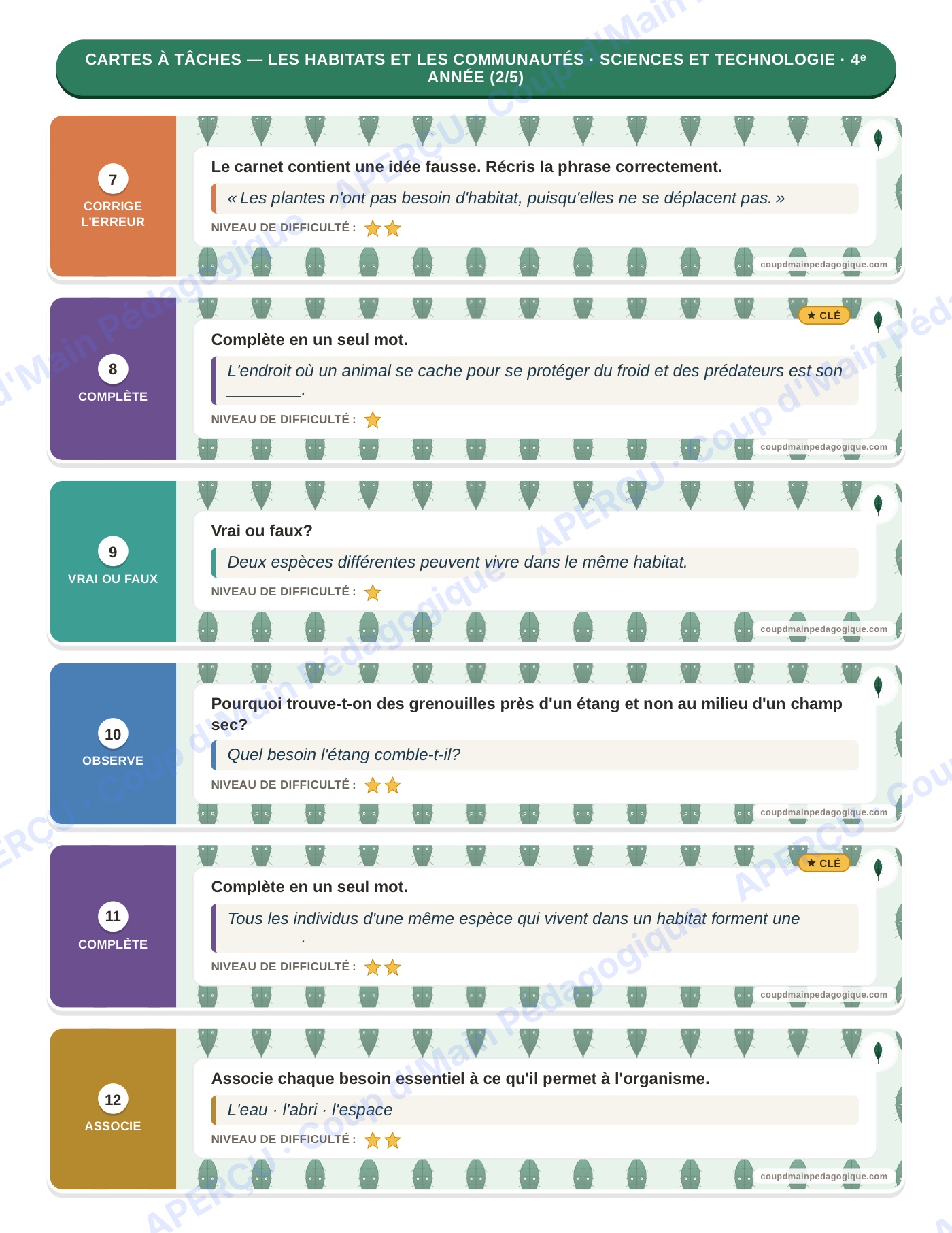 Page 7 — Sciences — 4e année, 300 cartes à tâches