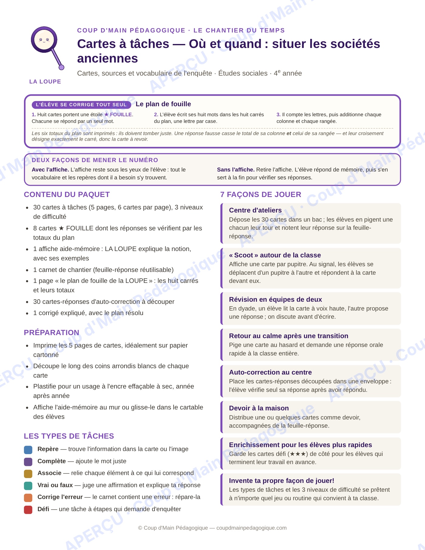 Page 4 — Études sociales — 4e année, 300 cartes à tâches