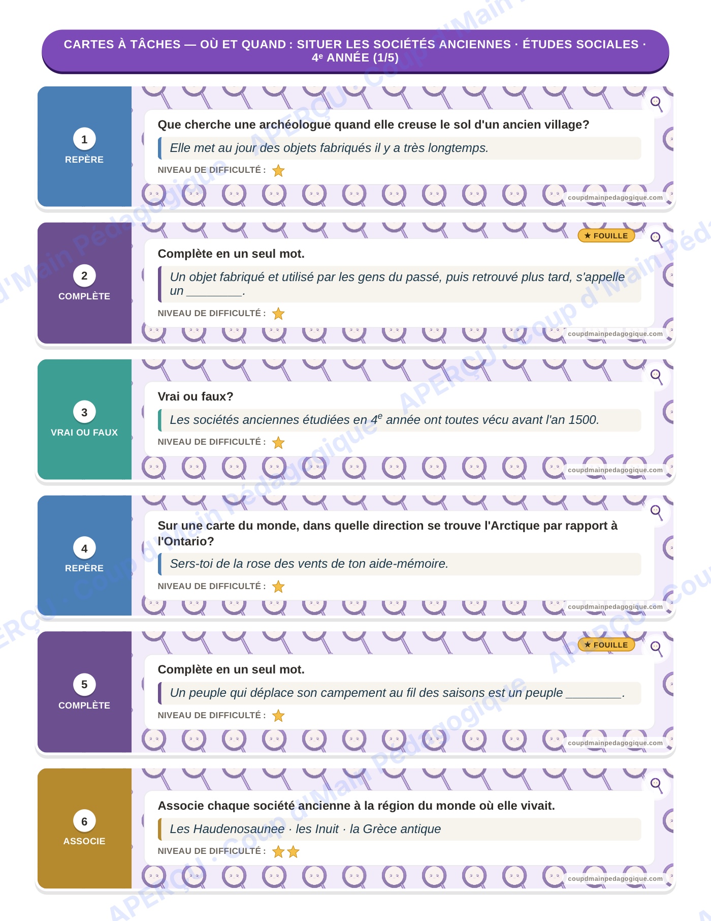 Page 6 — Études sociales — 4e année, 300 cartes à tâches