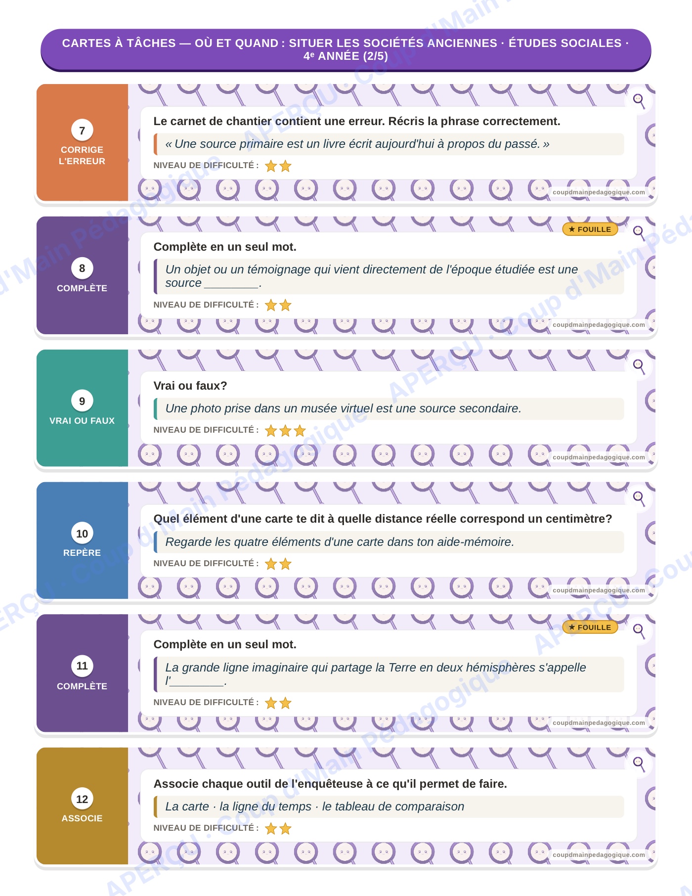 Page 7 — Études sociales — 4e année, 300 cartes à tâches