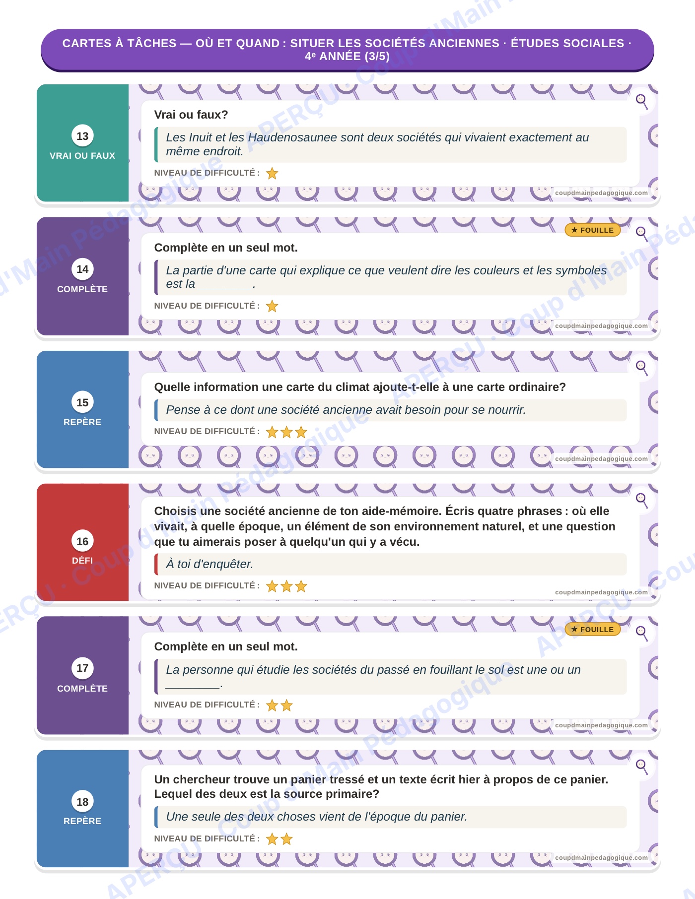 Page 8 — Études sociales — 4e année, 300 cartes à tâches