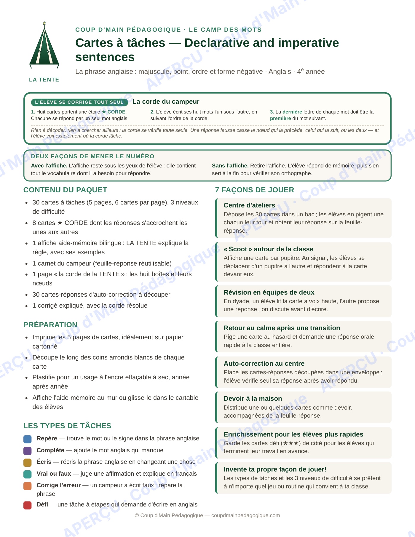 Page 4 — Anglais — 4e année, 300 cartes à tâches