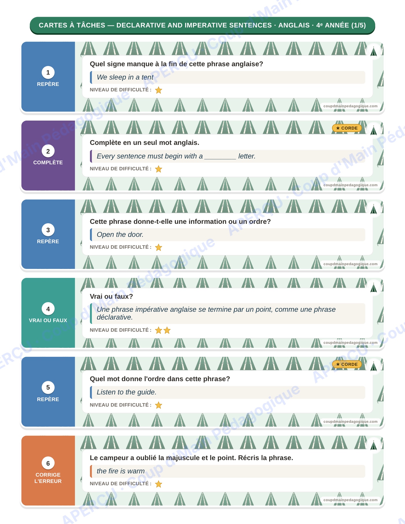 Page 6 — Anglais — 4e année, 300 cartes à tâches