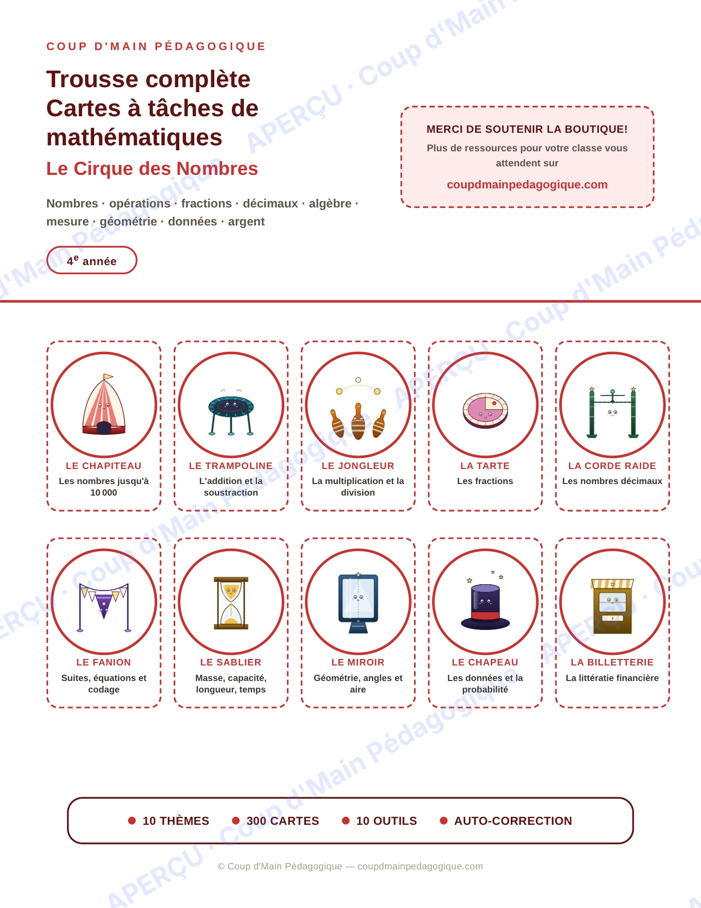 Page 1 — Mathématiques — 4e année, 300 cartes à tâches