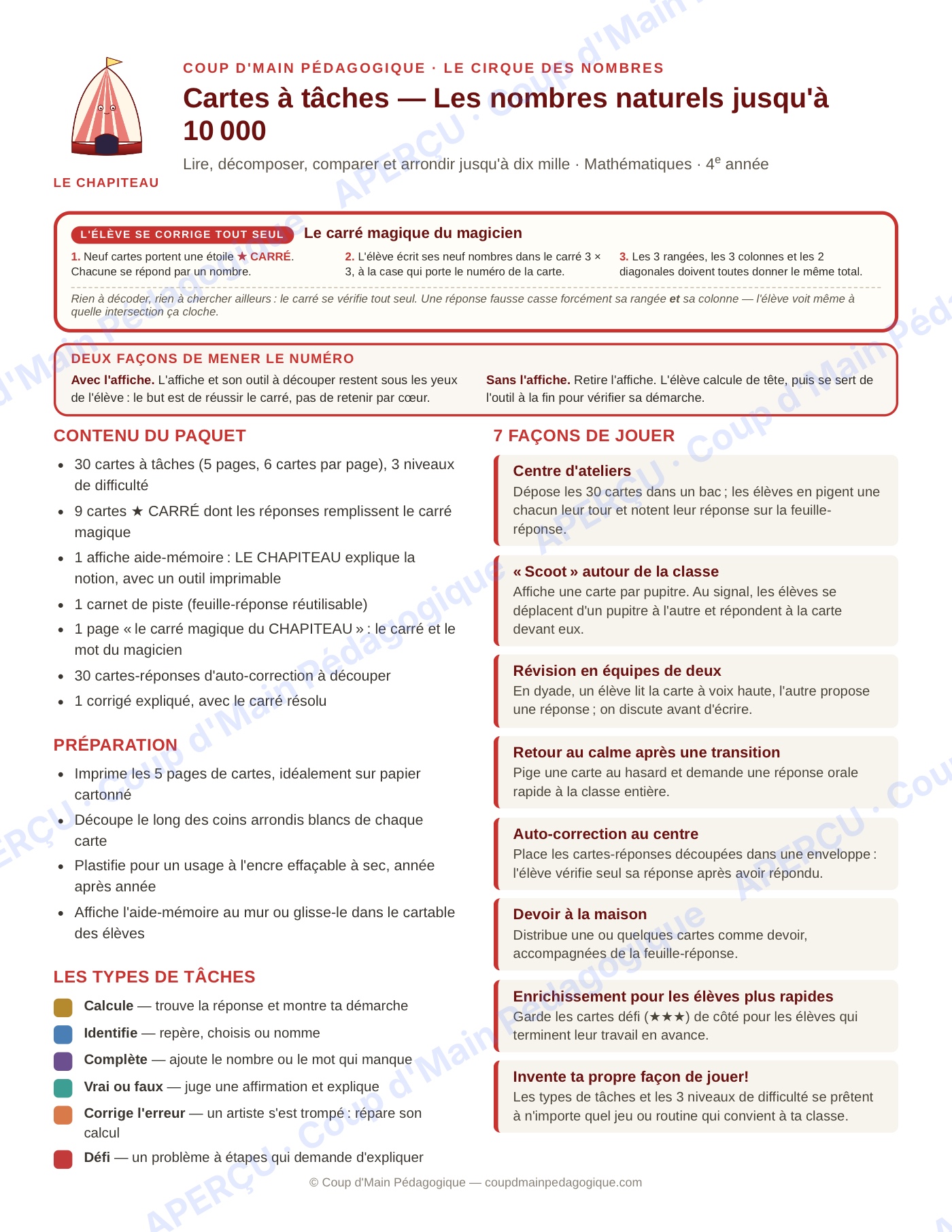 Page 4 — Mathématiques — 4e année, 300 cartes à tâches