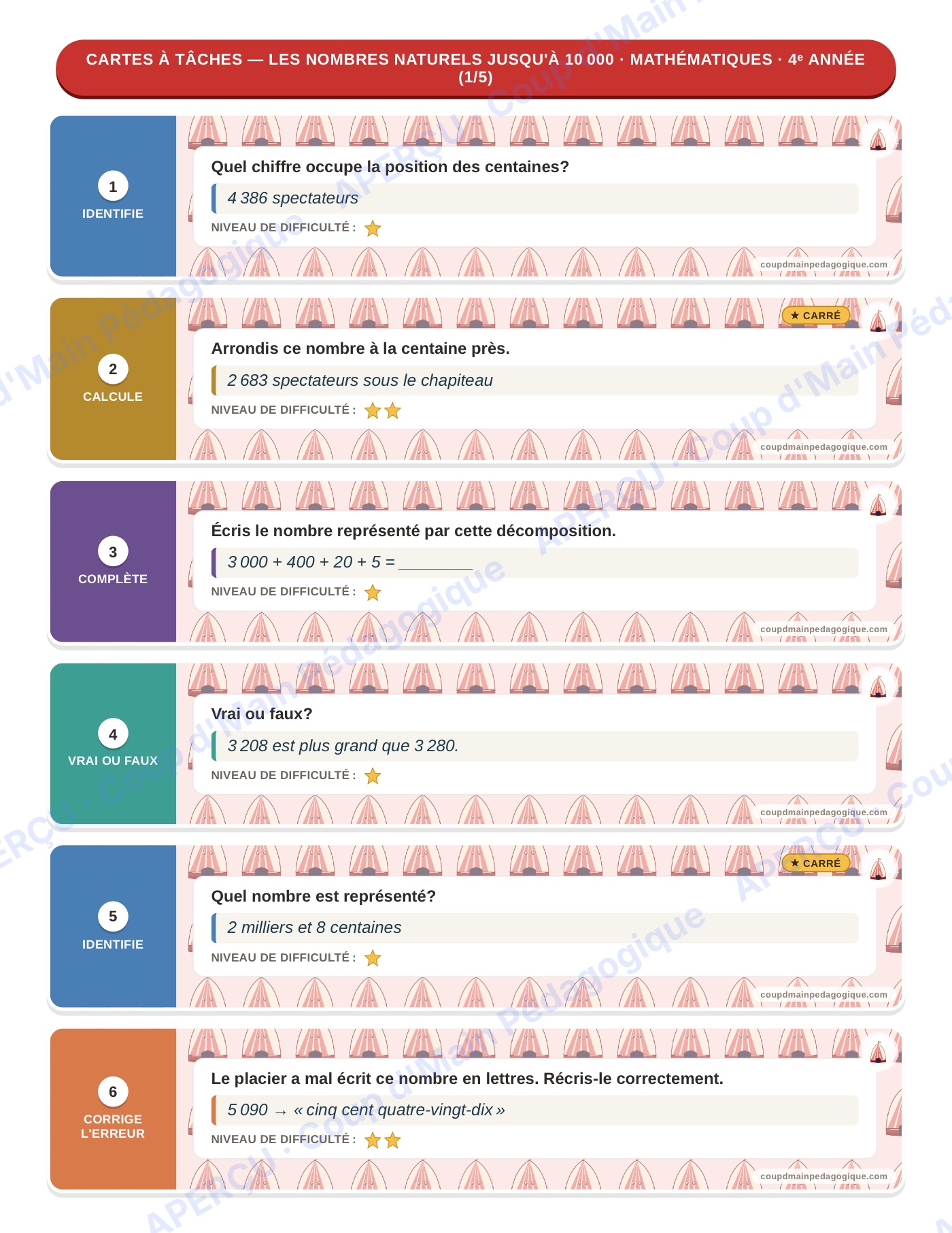 Page 6 — Mathématiques — 4e année, 300 cartes à tâches