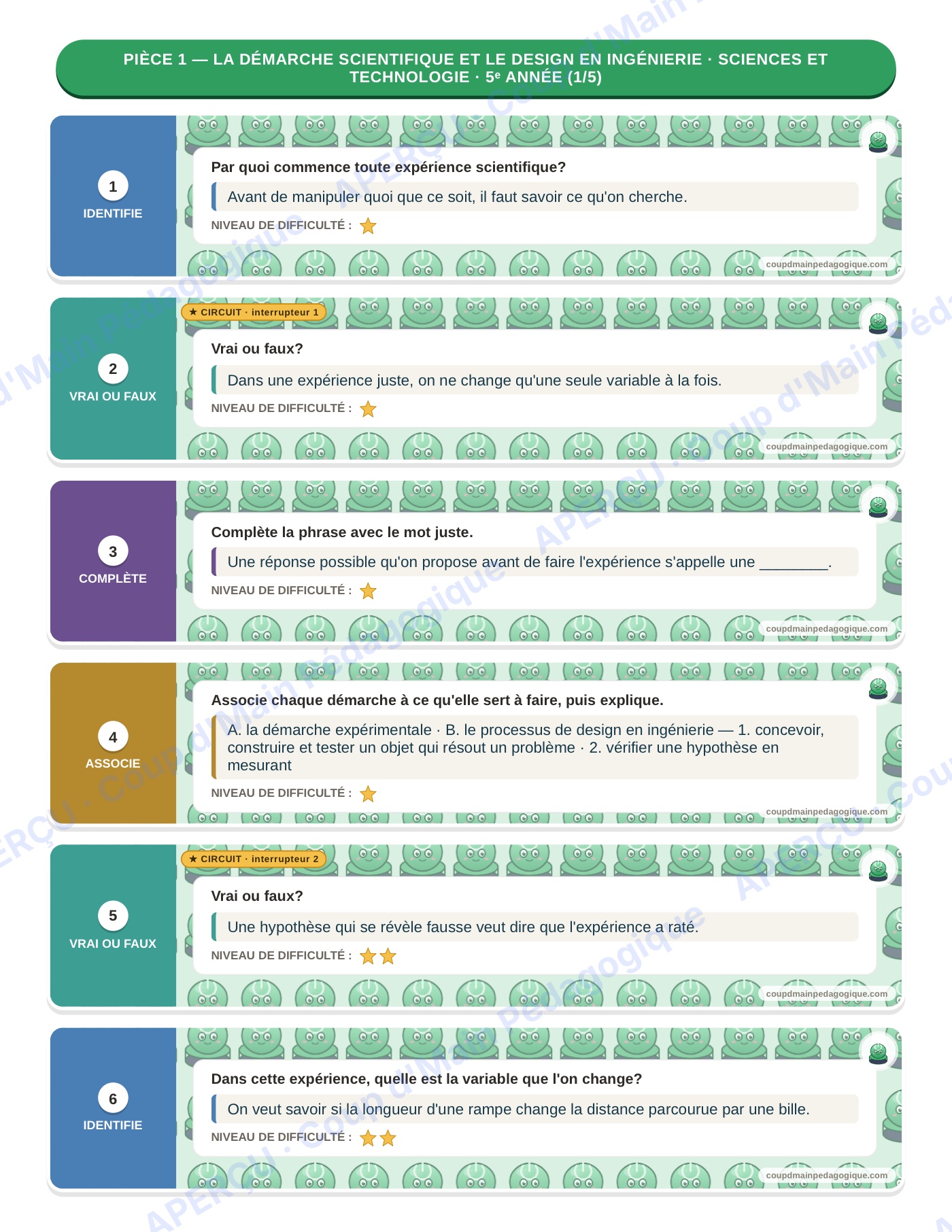 Page 6 — Sciences — 5e année, 300 cartes à tâches