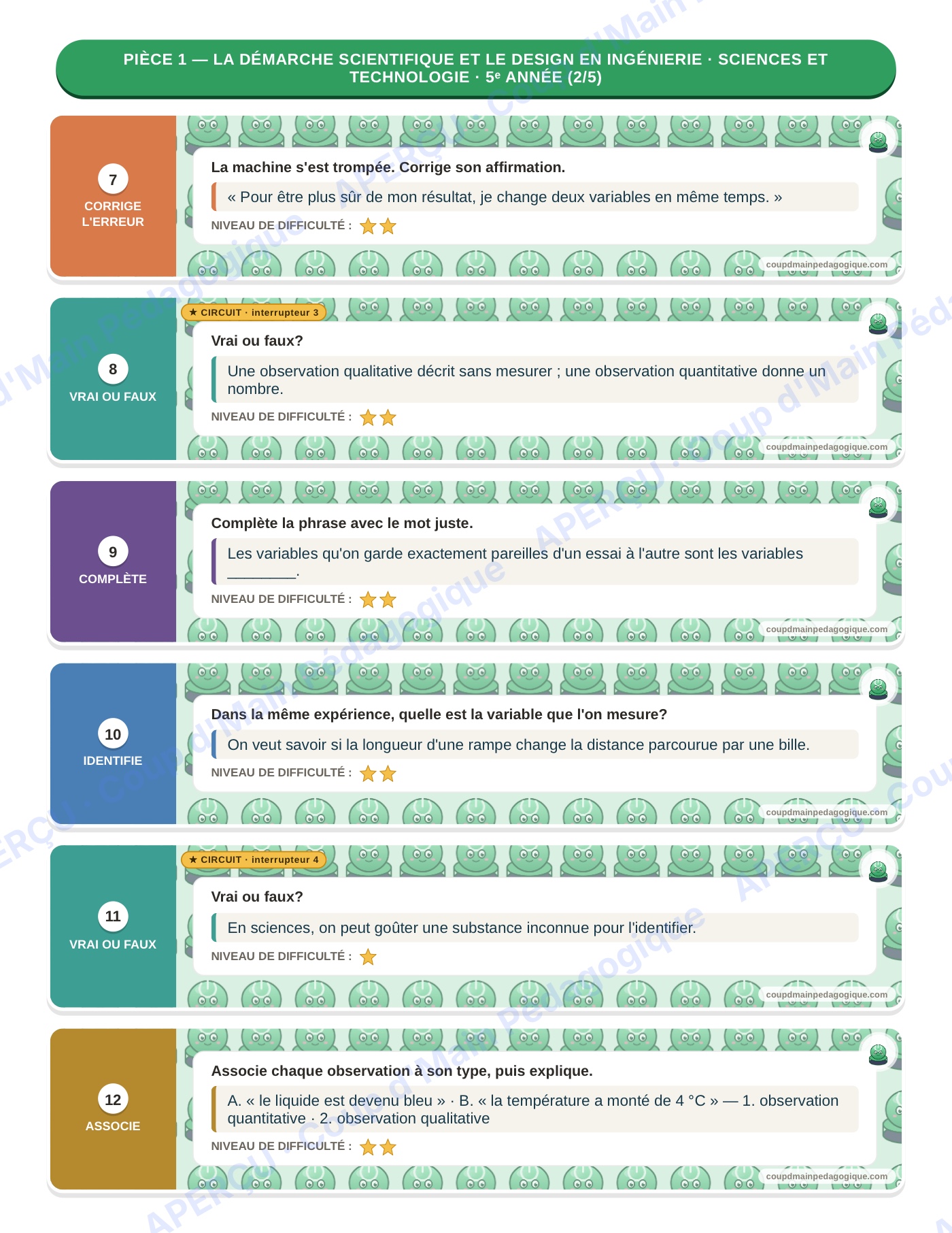 Page 7 — Sciences — 5e année, 300 cartes à tâches