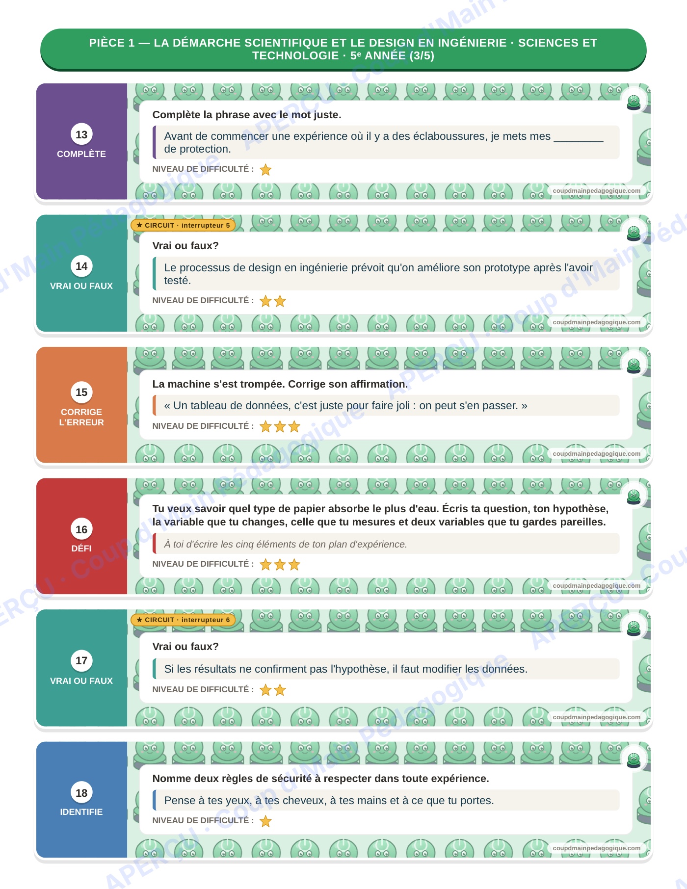 Page 8 — Sciences — 5e année, 300 cartes à tâches