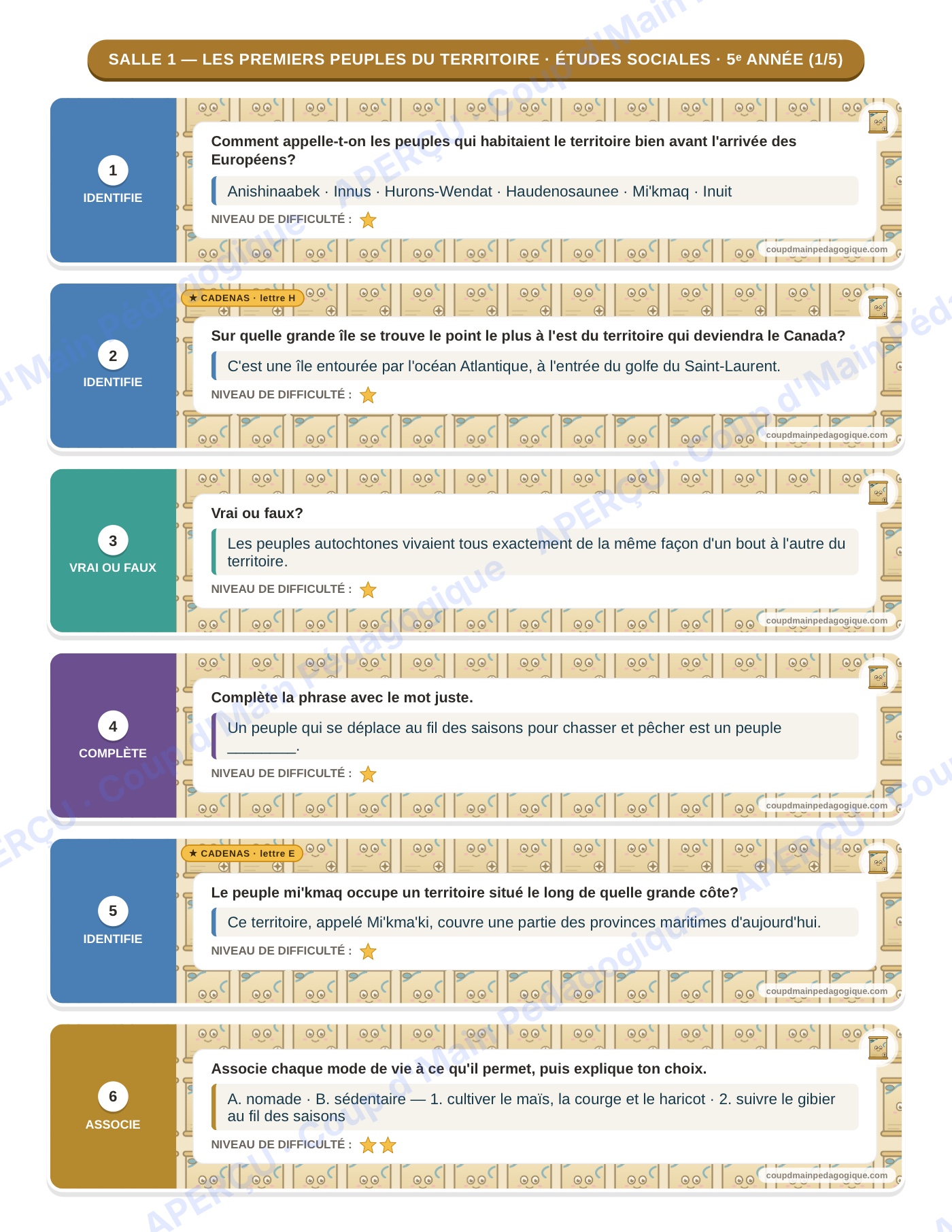 Page 5 — Études sociales — 5e année, 300 cartes à tâches