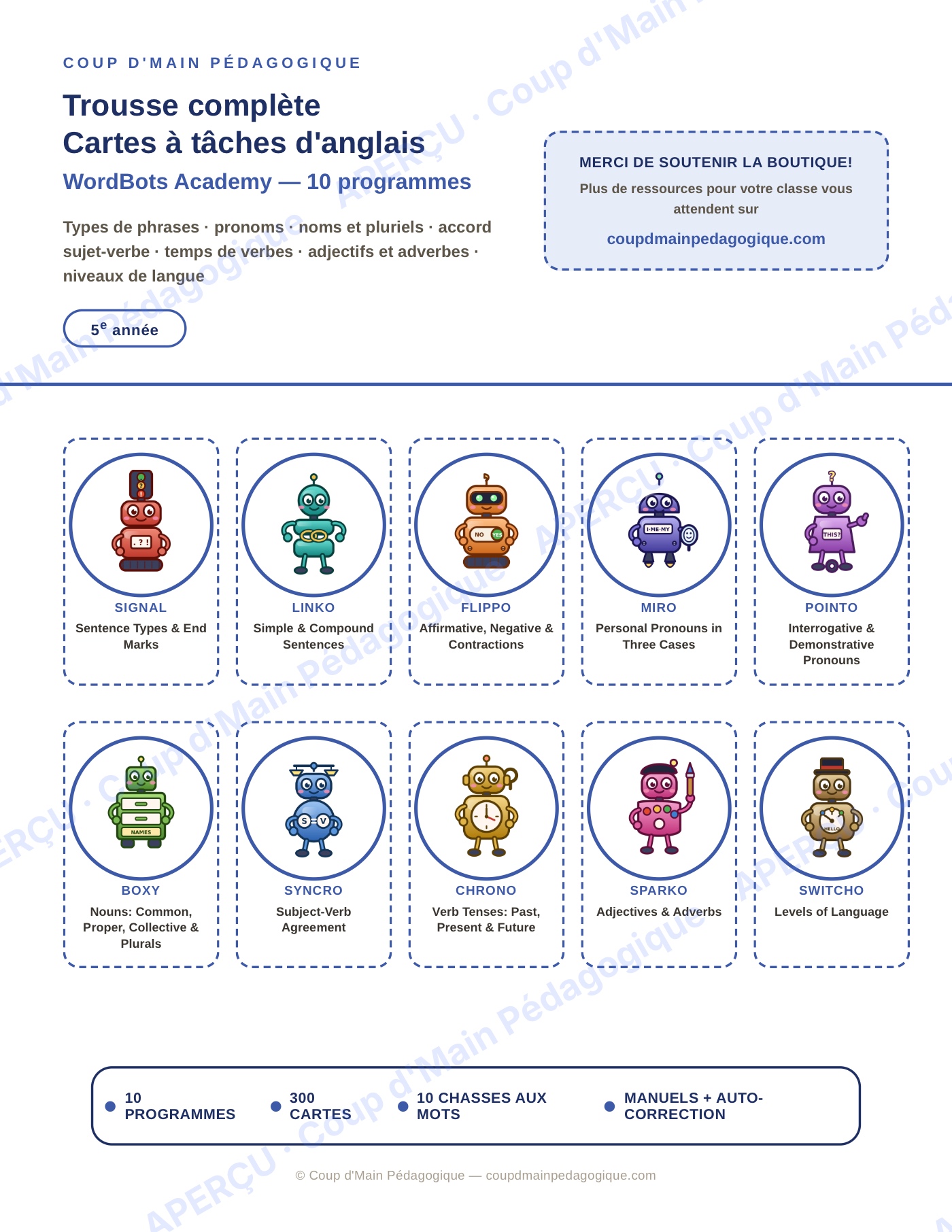 Page 1 — Anglais — 5e année, 300 cartes à tâches