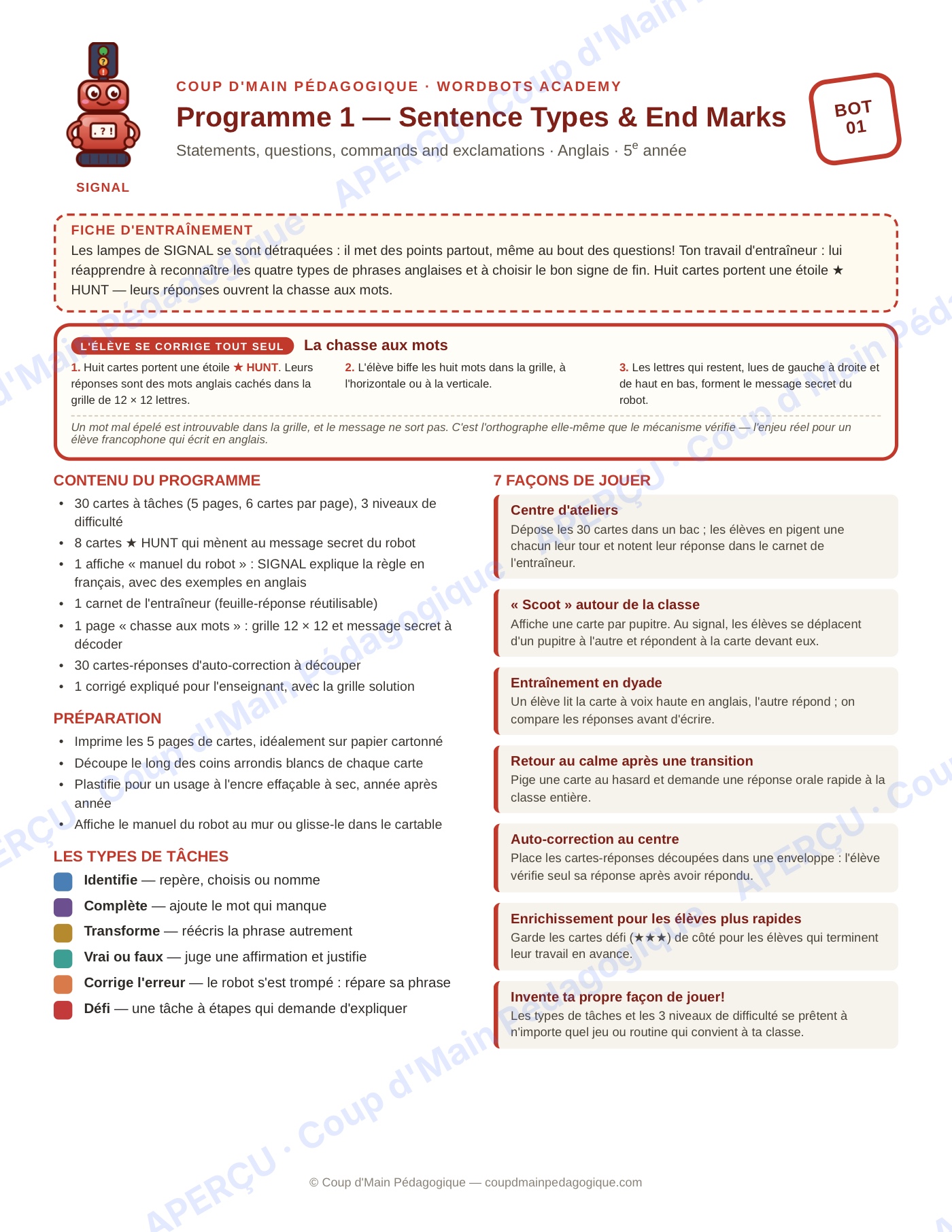 Page 4 — Anglais — 5e année, 300 cartes à tâches