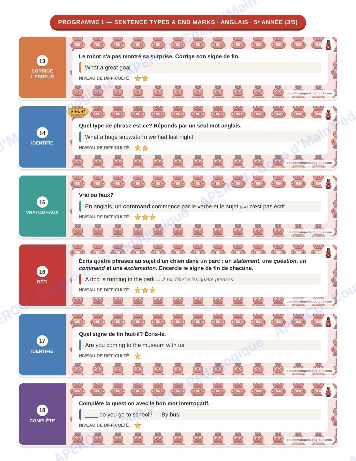 Page 8 — Anglais — 5e année, 300 cartes à tâches