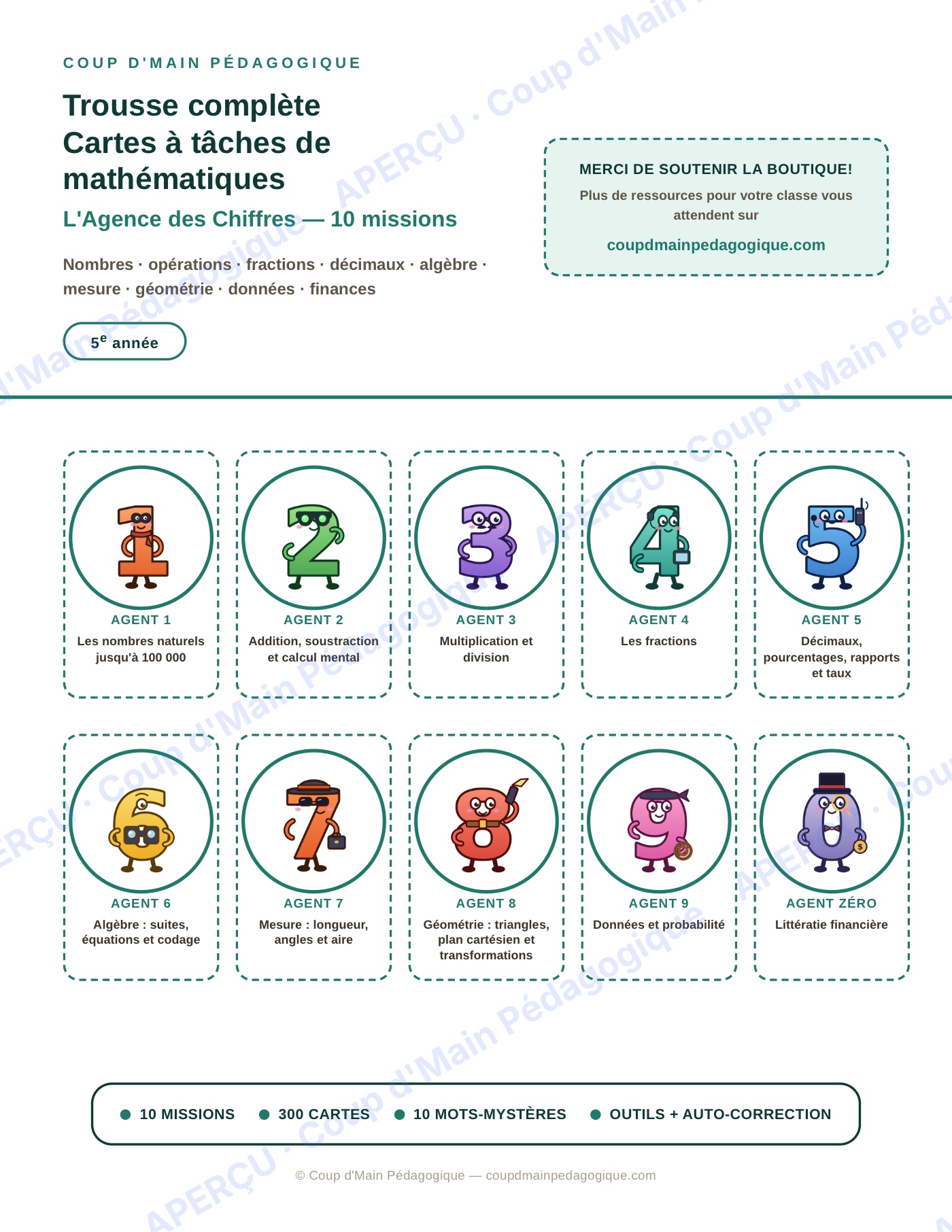 Page 1 — Mathématiques — 5e année, 300 cartes à tâches