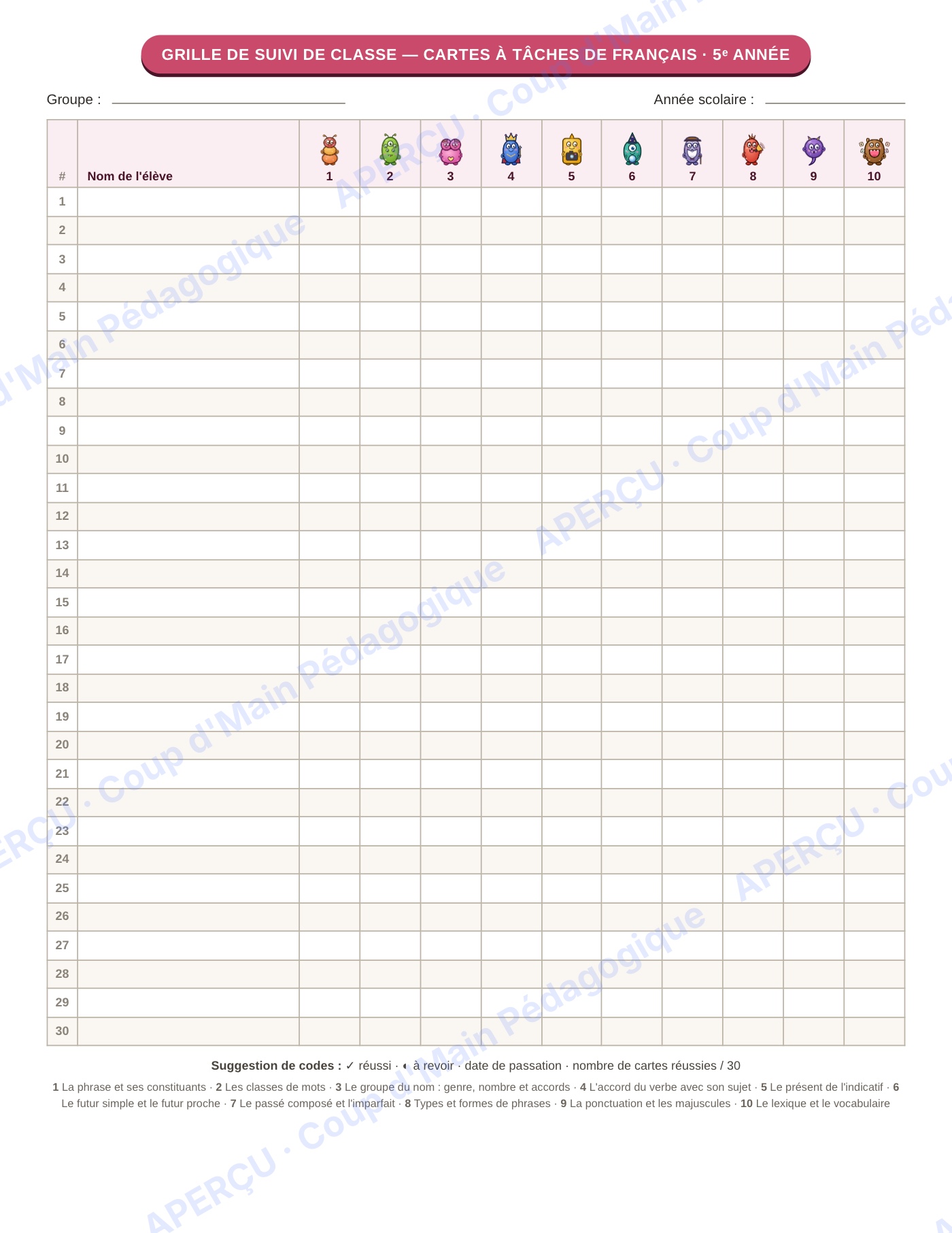 Page 3 — Français — 5e année, 300 cartes à tâches