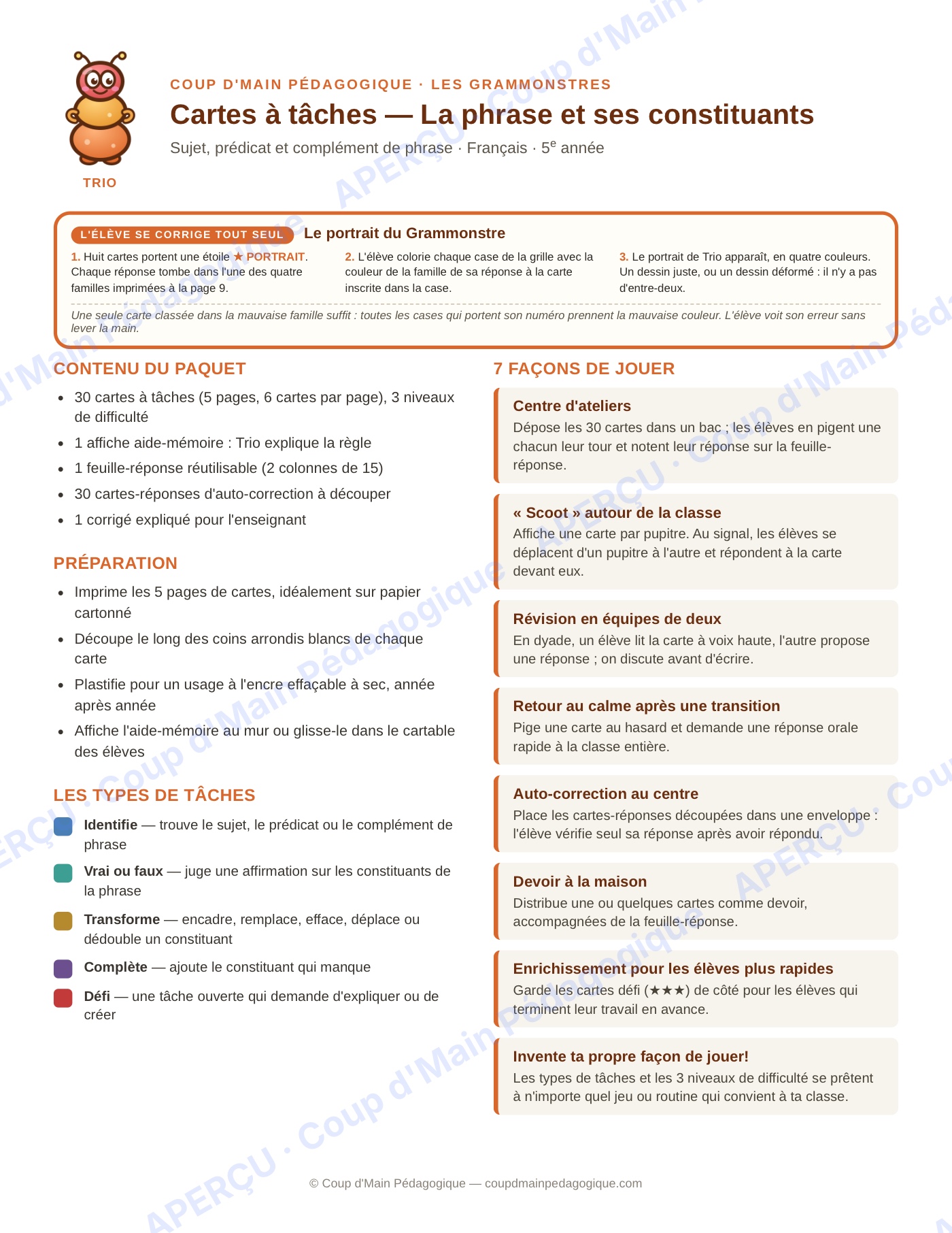 Page 4 — Français — 5e année, 300 cartes à tâches