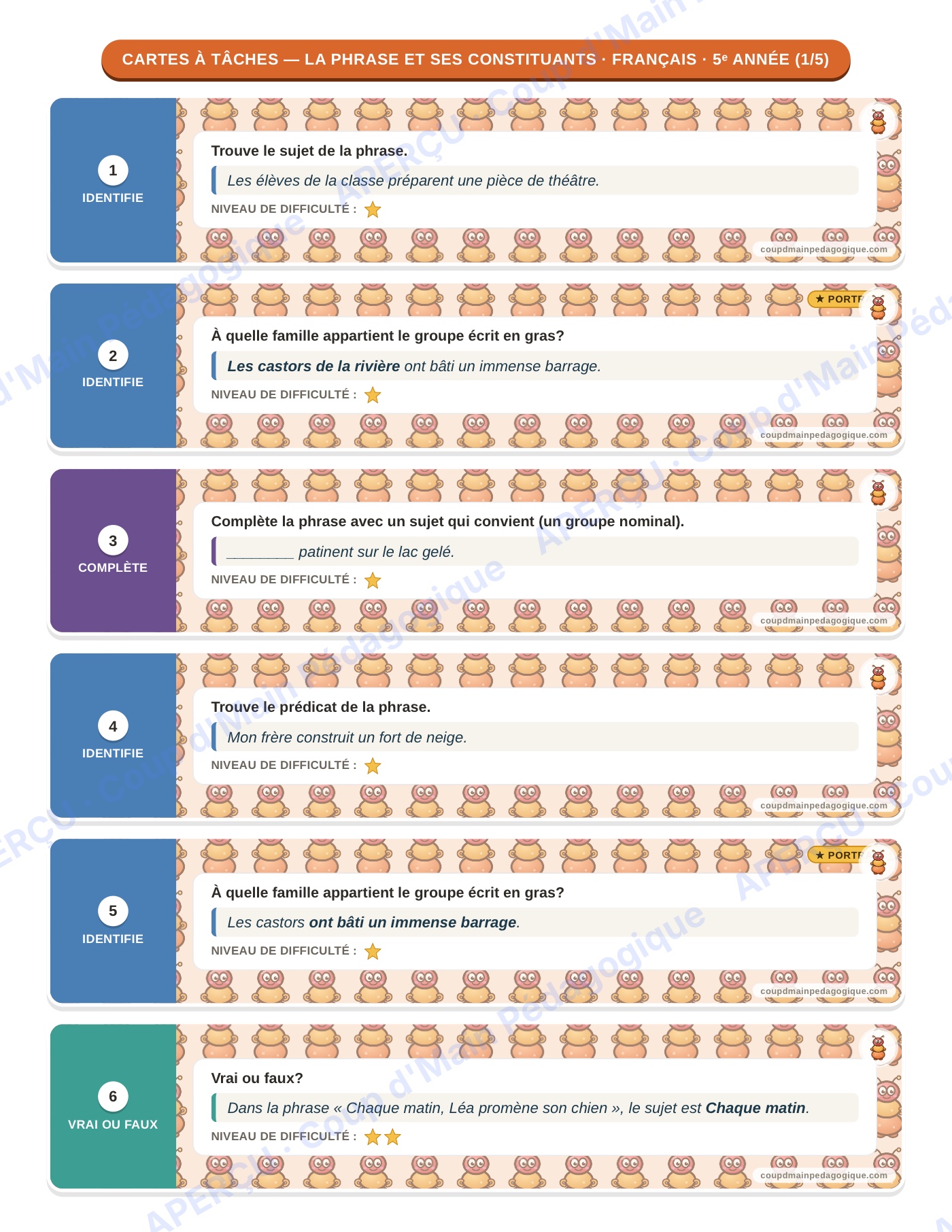 Page 6 — Français — 5e année, 300 cartes à tâches