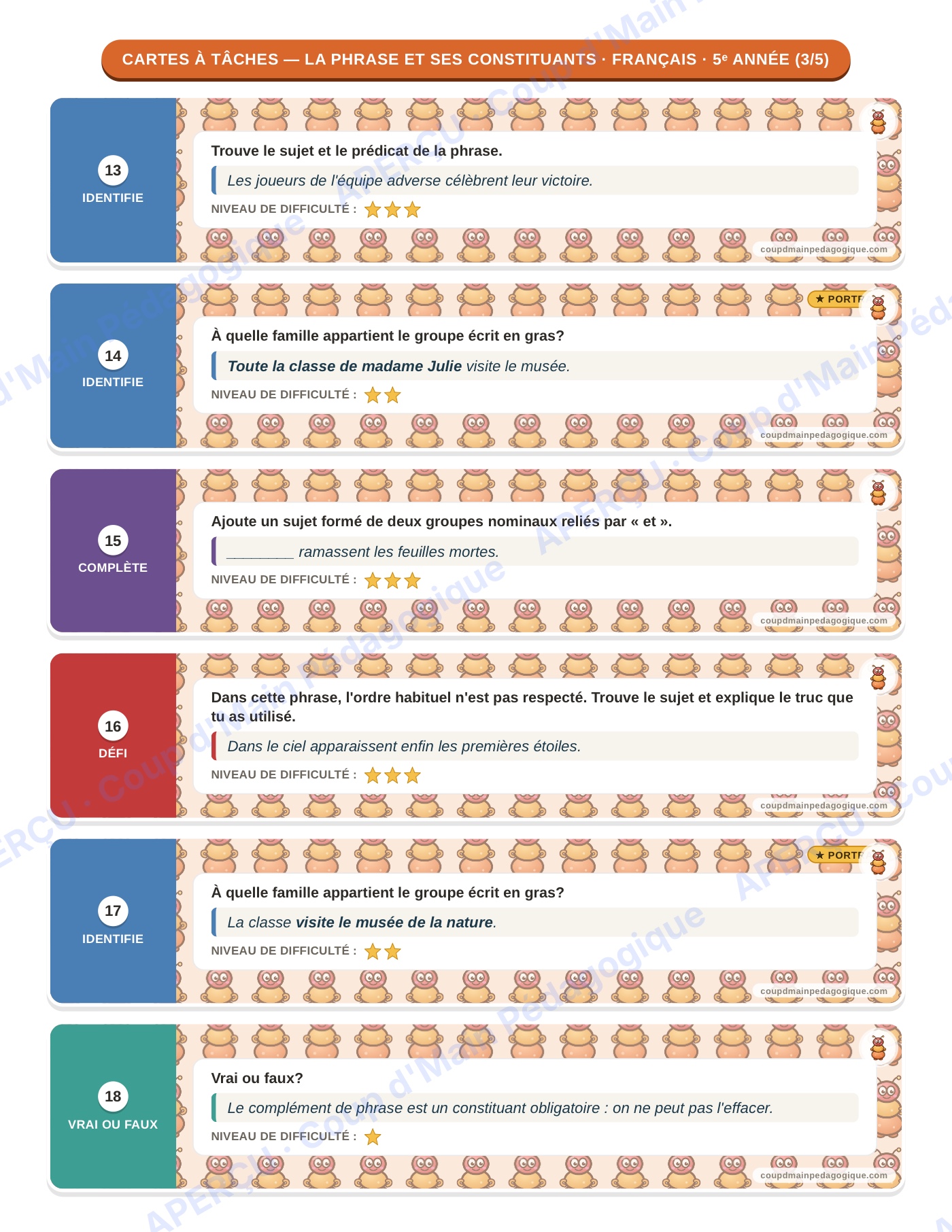 Page 8 — Français — 5e année, 300 cartes à tâches