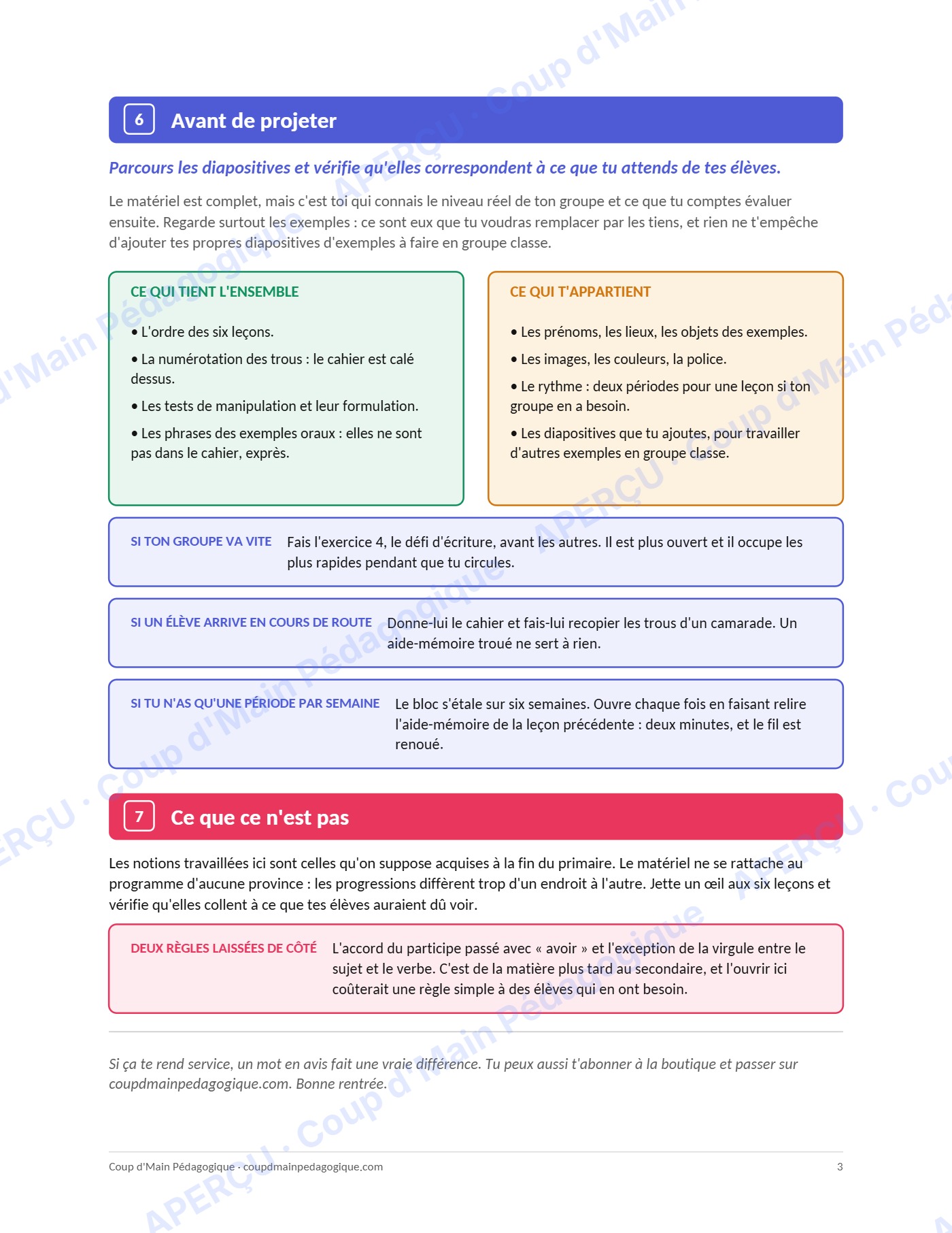 Page 3 — Remise à niveau en grammaire — 6e-8e année