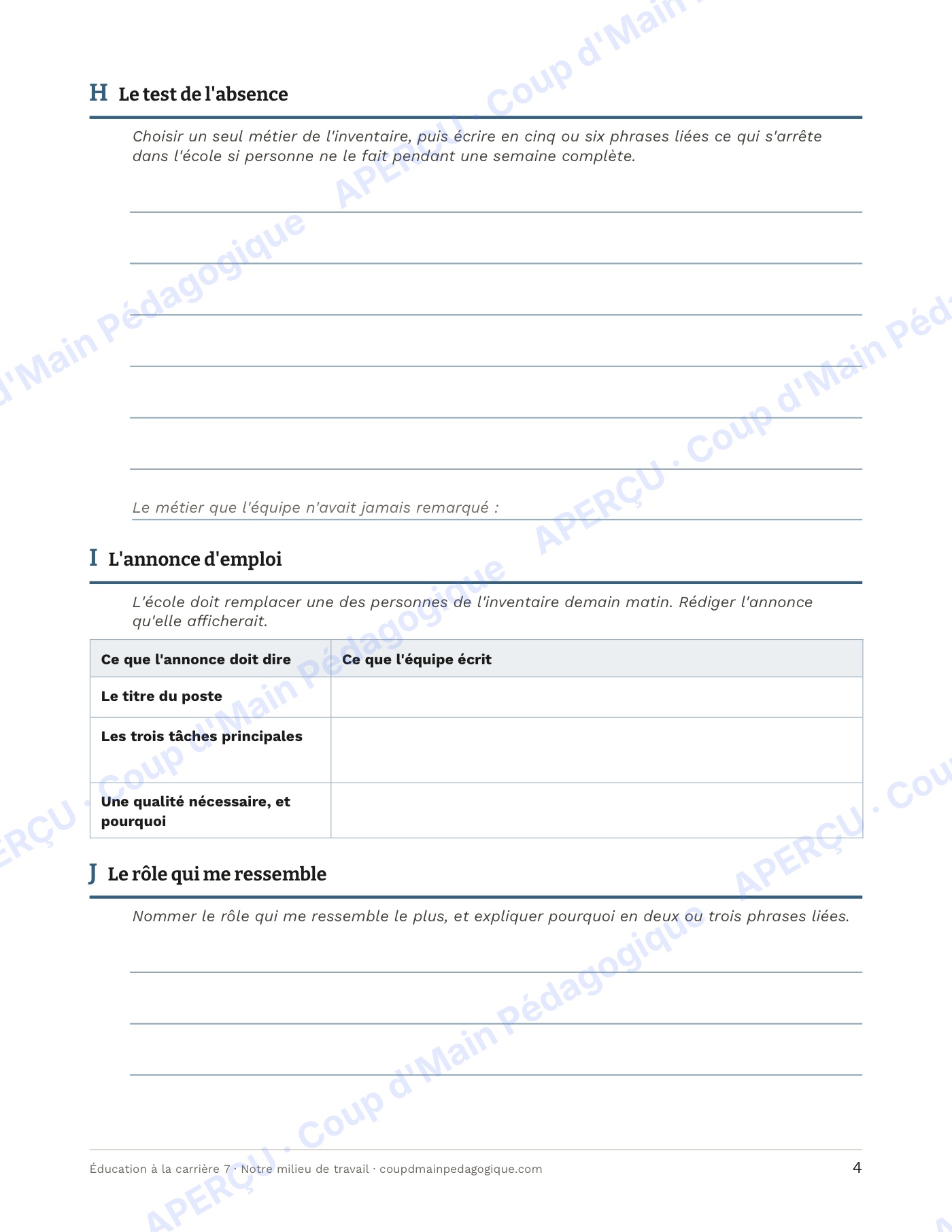 Page 4 — Notre milieu de travail — 7e année, carrières
