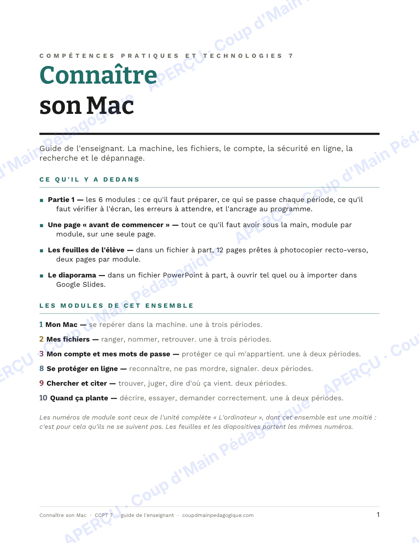 Page 1 — Connaître son Mac — 7e année, technologie