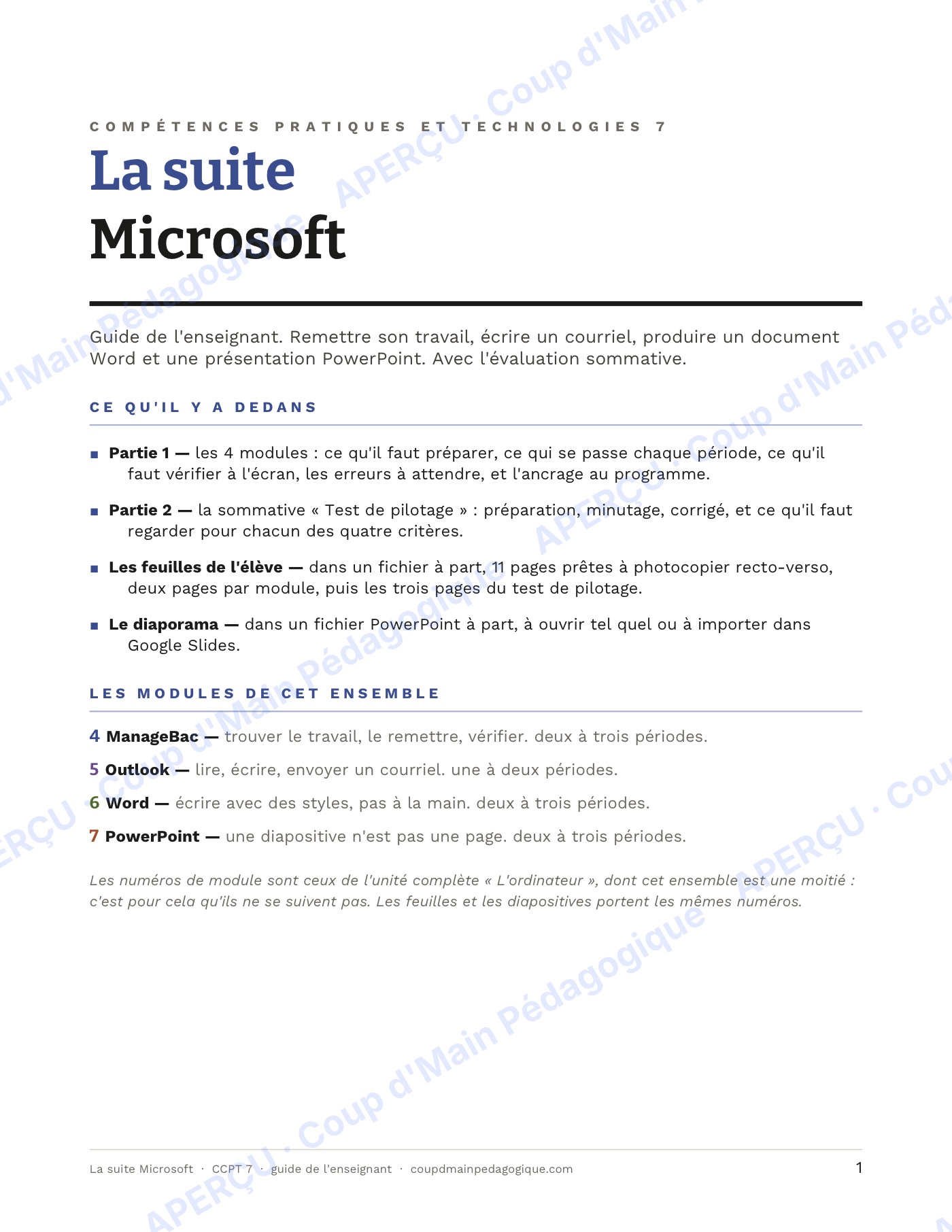Page 1 — La suite Microsoft — 7e année, technologie