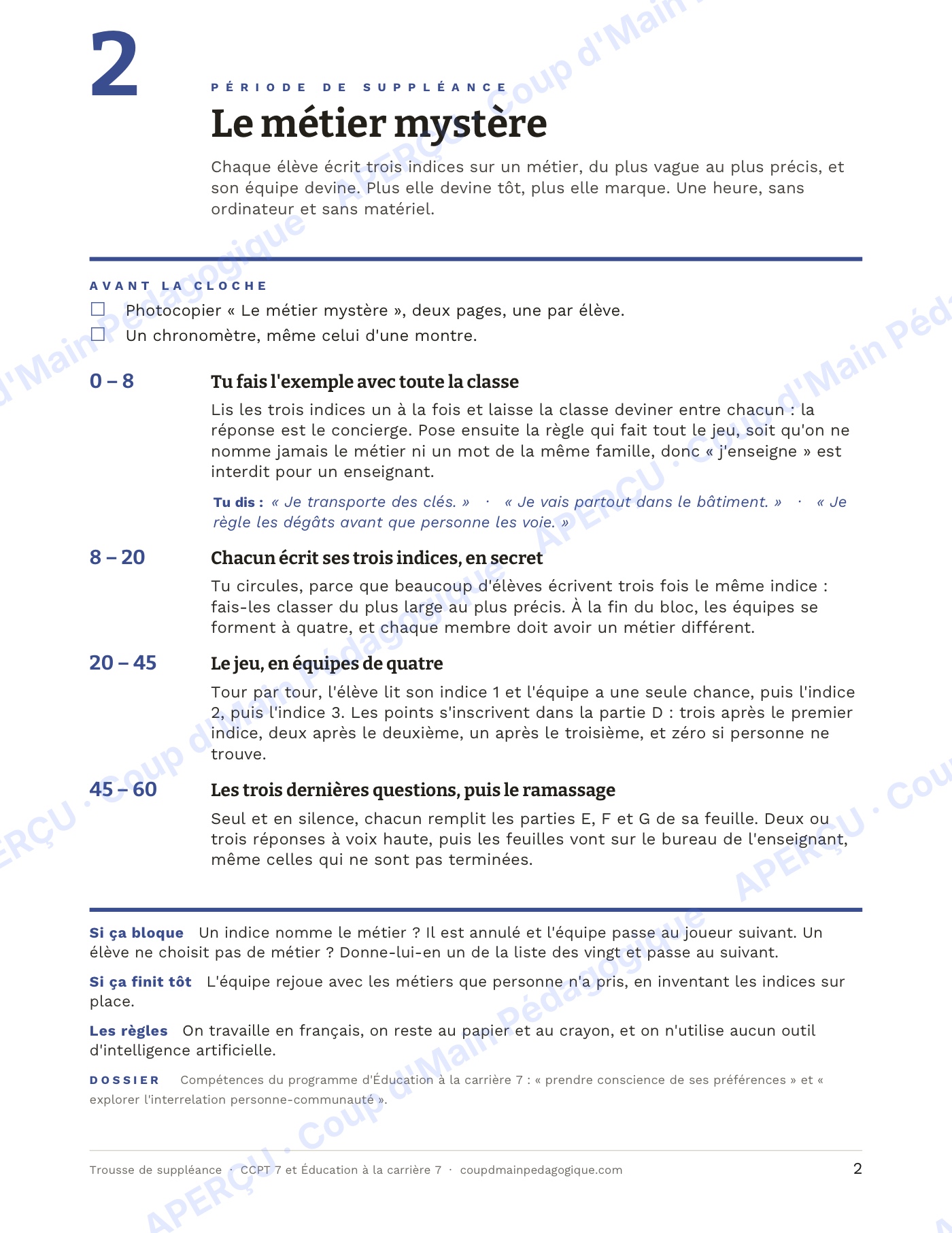 Page 2 — Trousse de suppléance CCPT et carrières — 7e-8e