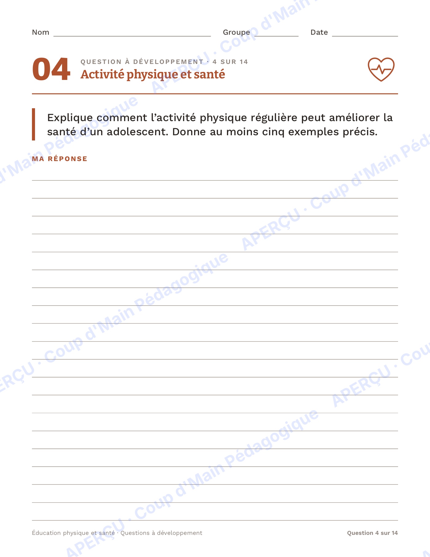 Page 4 — Questions à développement en ÉPS — 7e-12e année